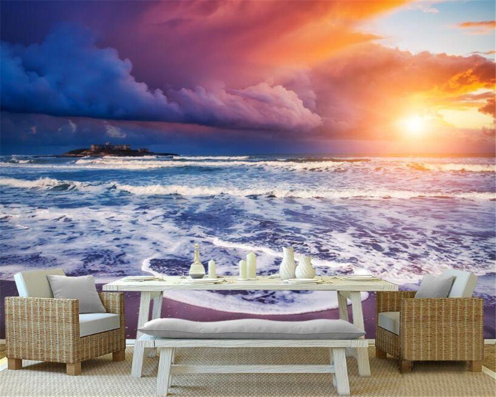 1000x800 Beibehang wallpaper large mural beautiful sunrise oriental seaside