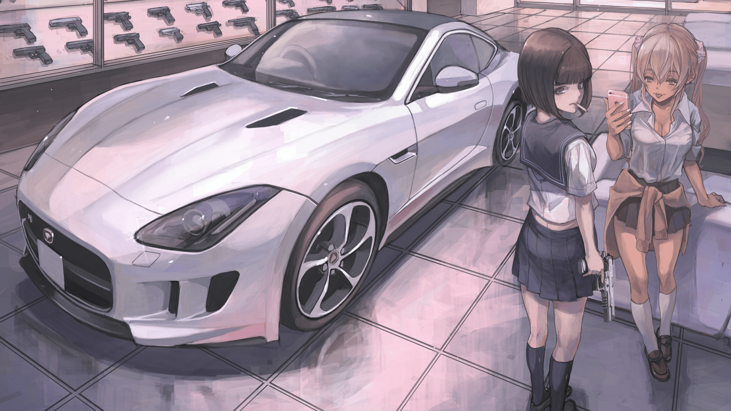2560x1440 Download 2560x1440 Anime Sport Car, Anime Girls, School Girls