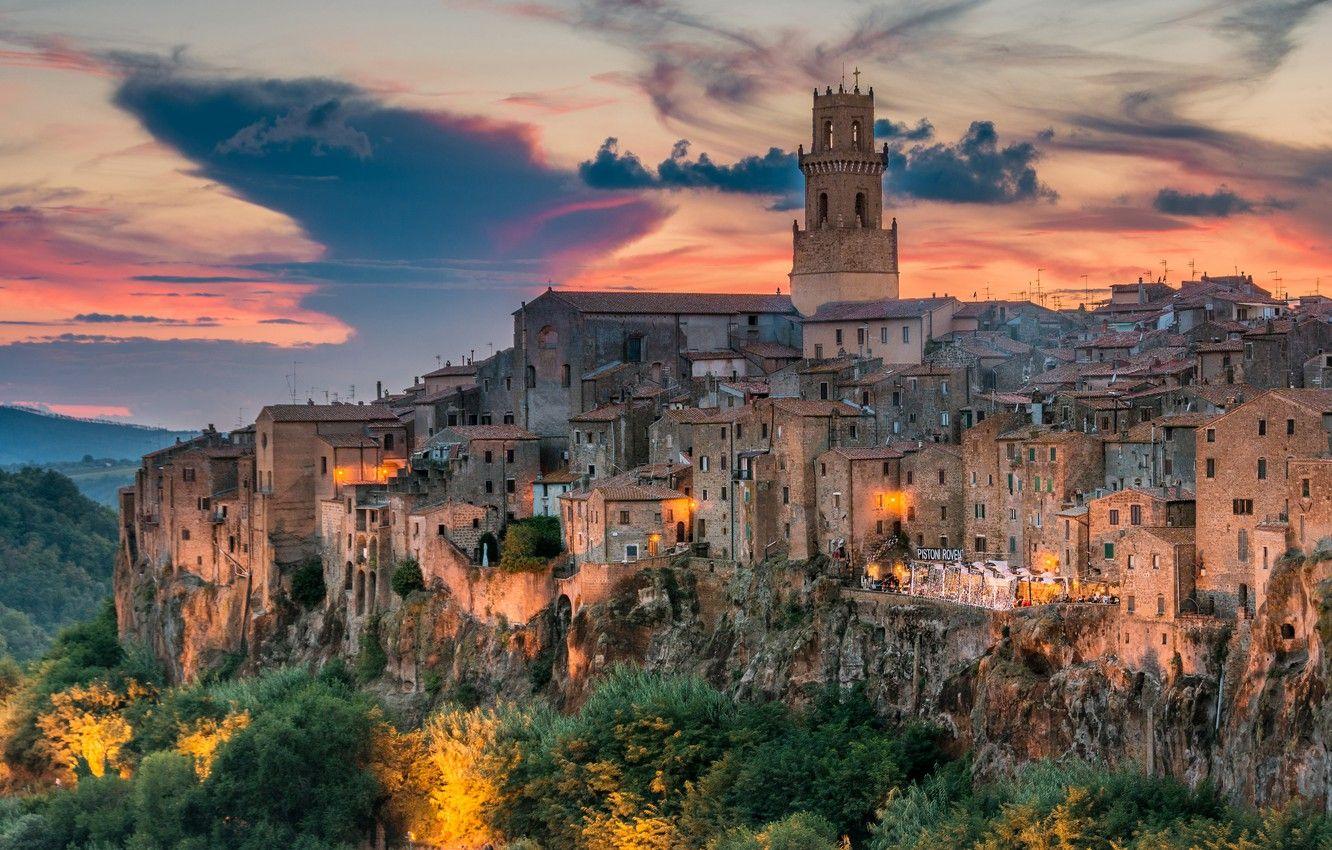 1332x850 Wallpaper sunset, building, home, Italy, Italy, Tuscany, Tuscany, Pitigliano, Pitigliano image for desktop, section город