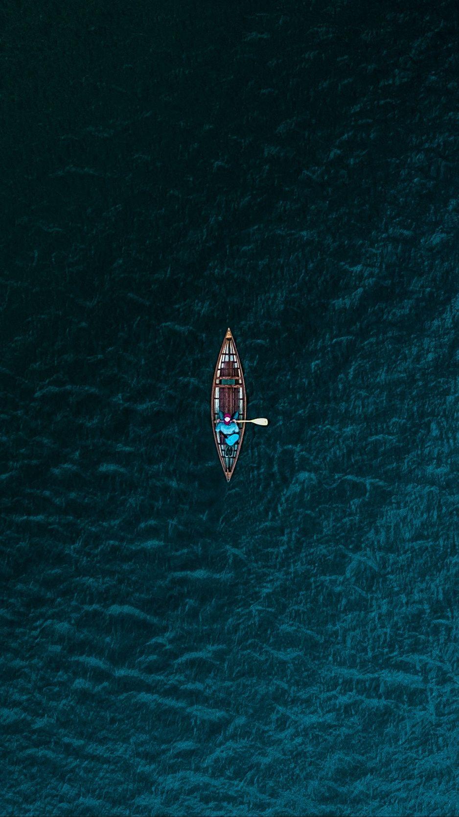 938x1668 Boat, sea, view from above, water wallpaper, background