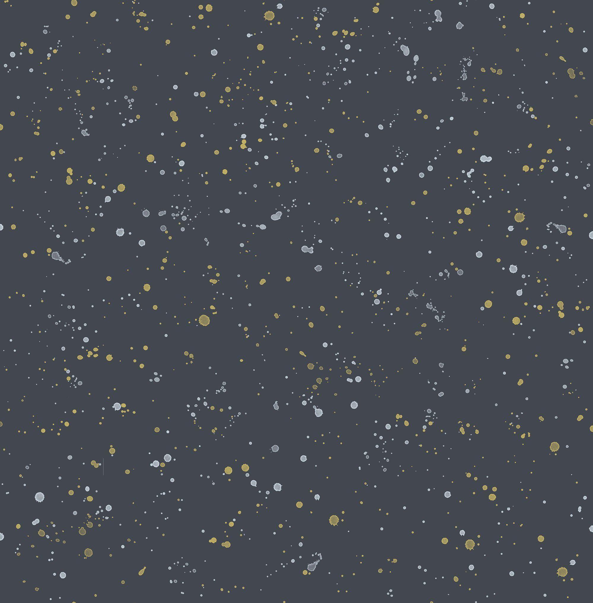 2000x2035 Paint Splatter Wallpaper in Midnight Blue and Metallic Gold