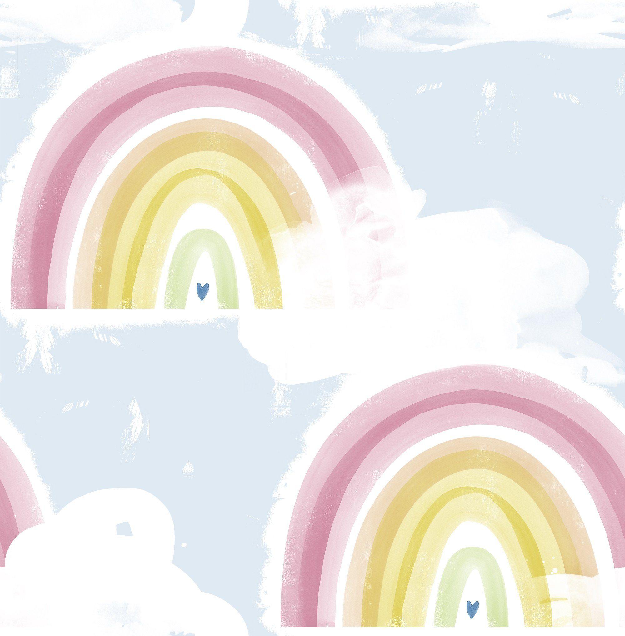 2000x2035 Rainbows Wallpaper in Powder Blue from the Day Dreamers Collection
