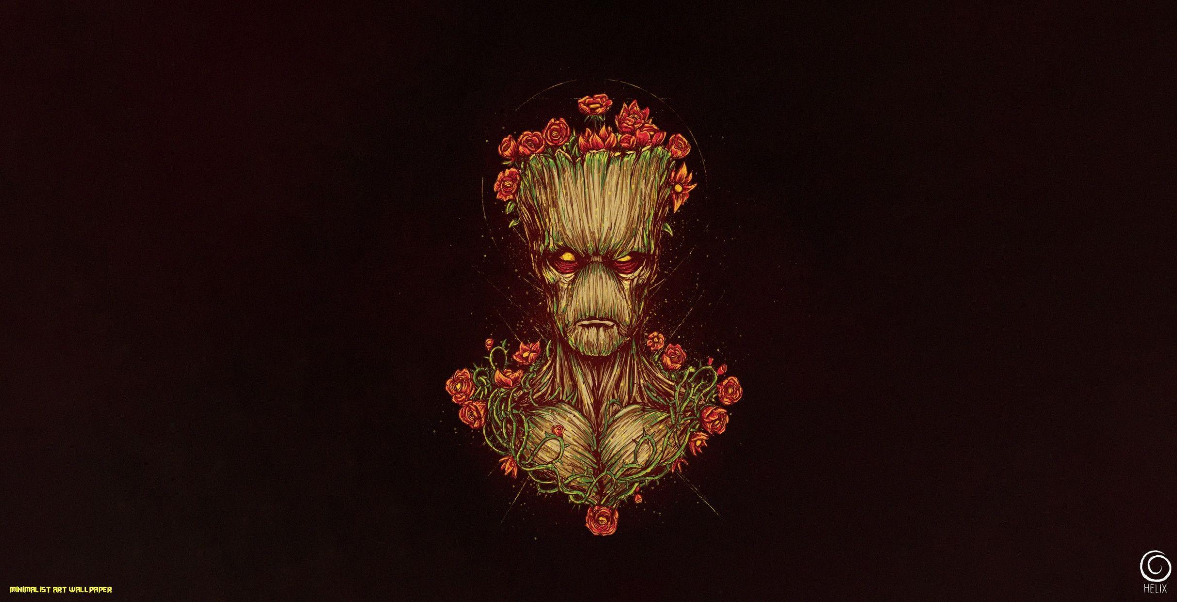 2425x1241 Angry Groot Minimal Art Wallpaper, HD Minimalist 17K Wallpaper