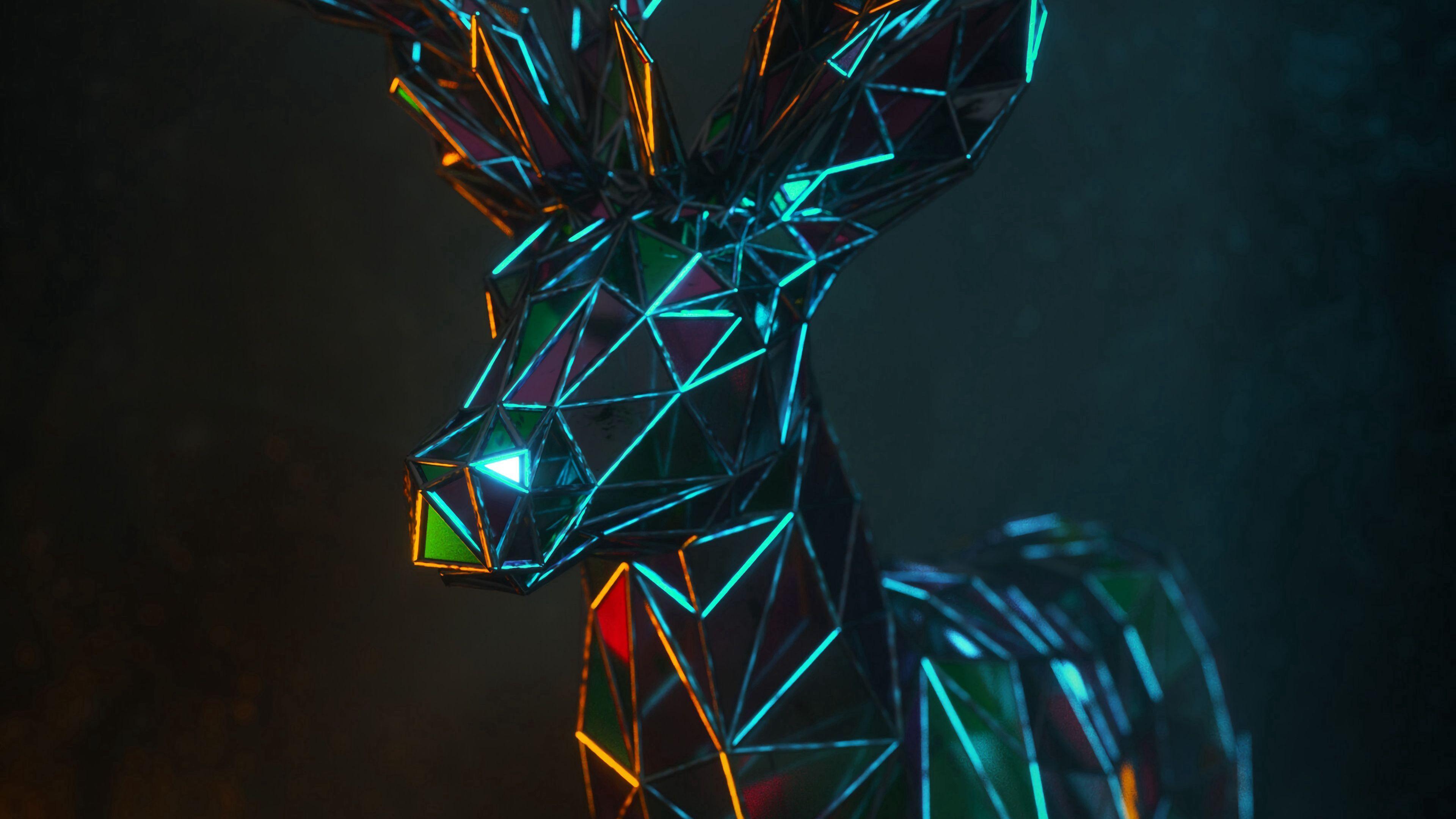 3840x2160 Download wallpaper 3840x2160 deer, 3D, polygon, figure, geometric