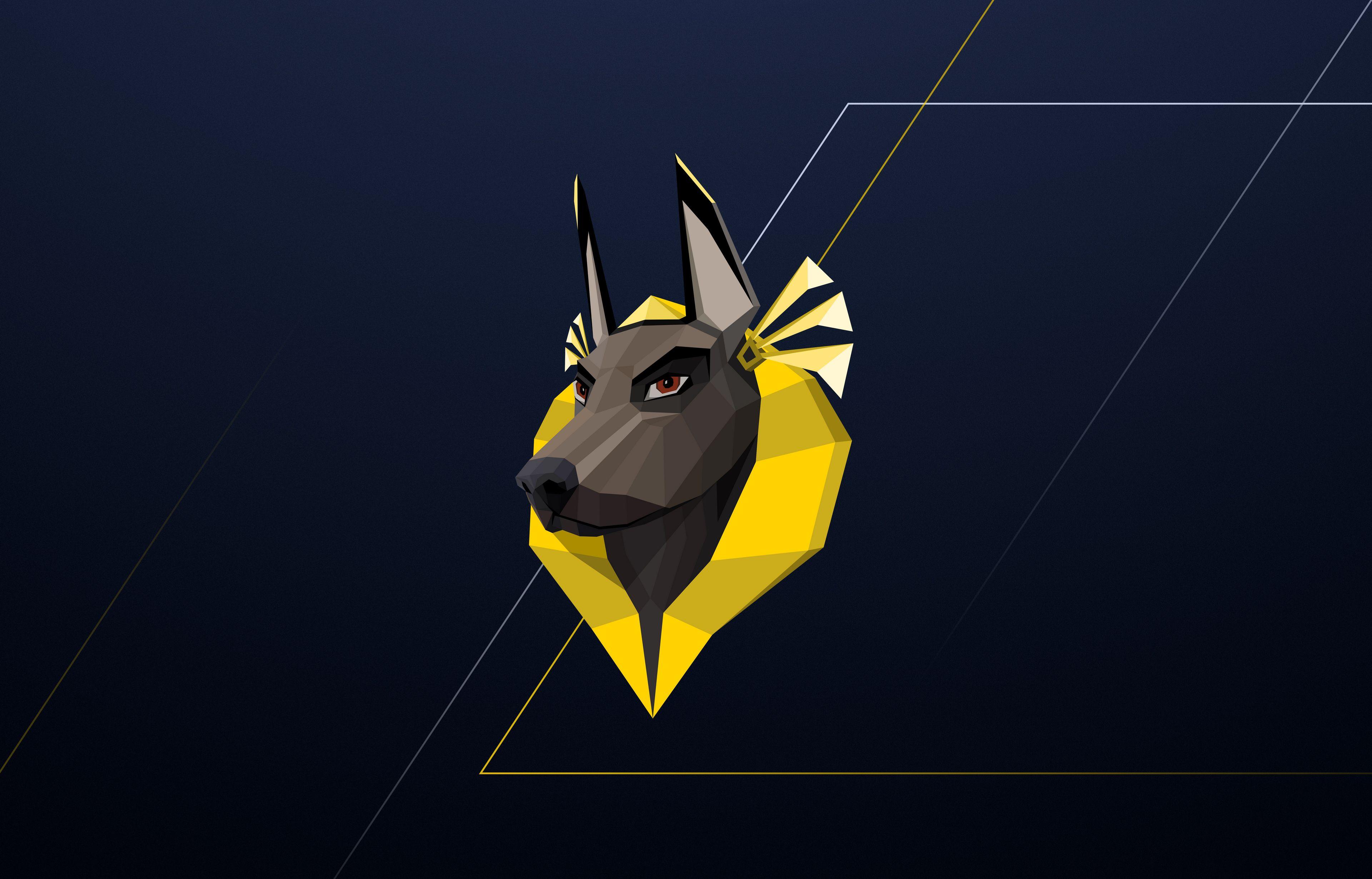3840x2460 Download wallpaper 3840x2460 dog, pharaoh, polygon, yellow HD