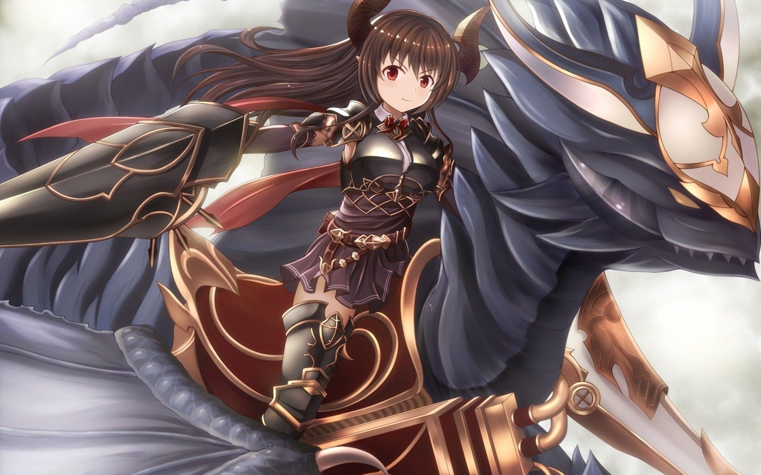 2560x1600 Download 2560x1600 Granblue Fantasy, Anime Girl, Horns, Dragon