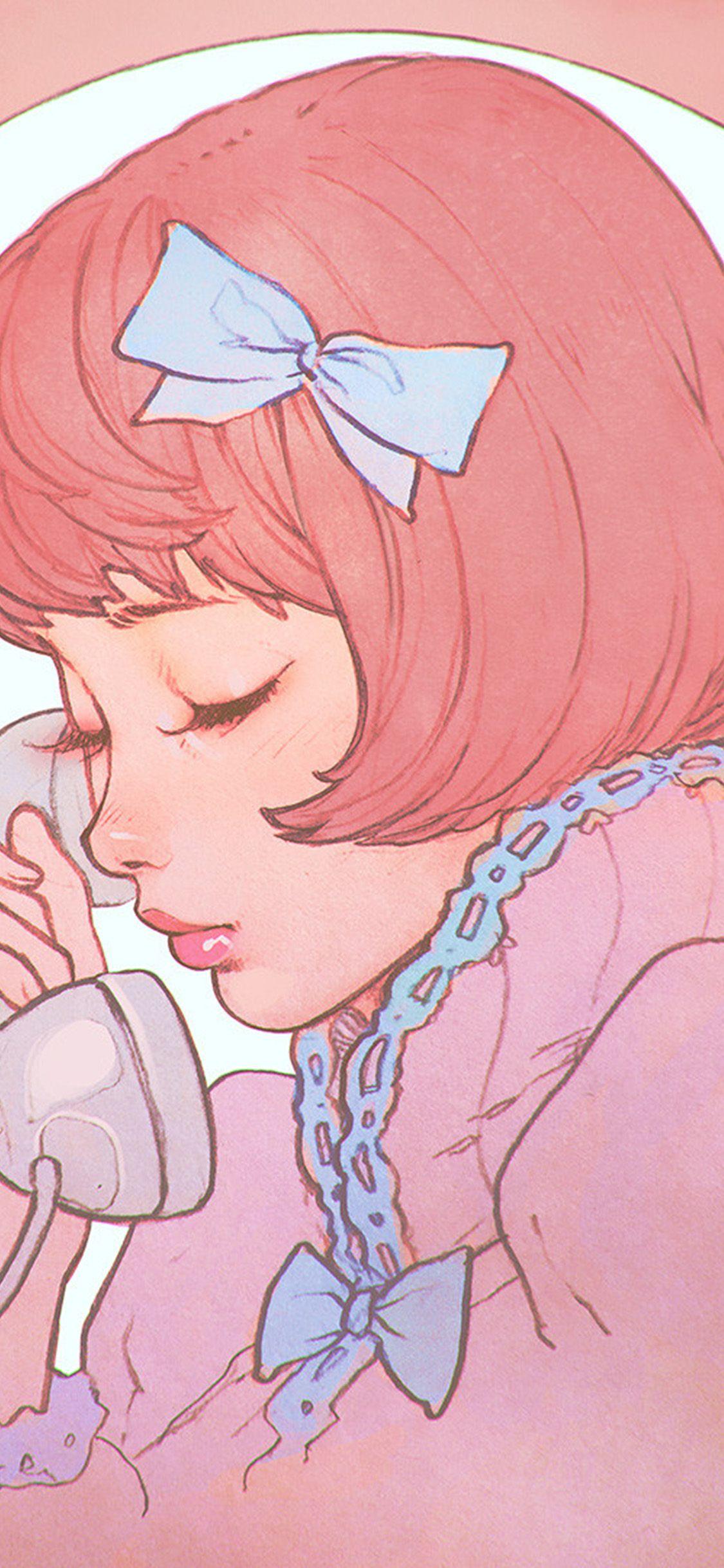 1125x2436 Pink Phone Girl Cute Anime Drawing Art Ilya Wallpaper
