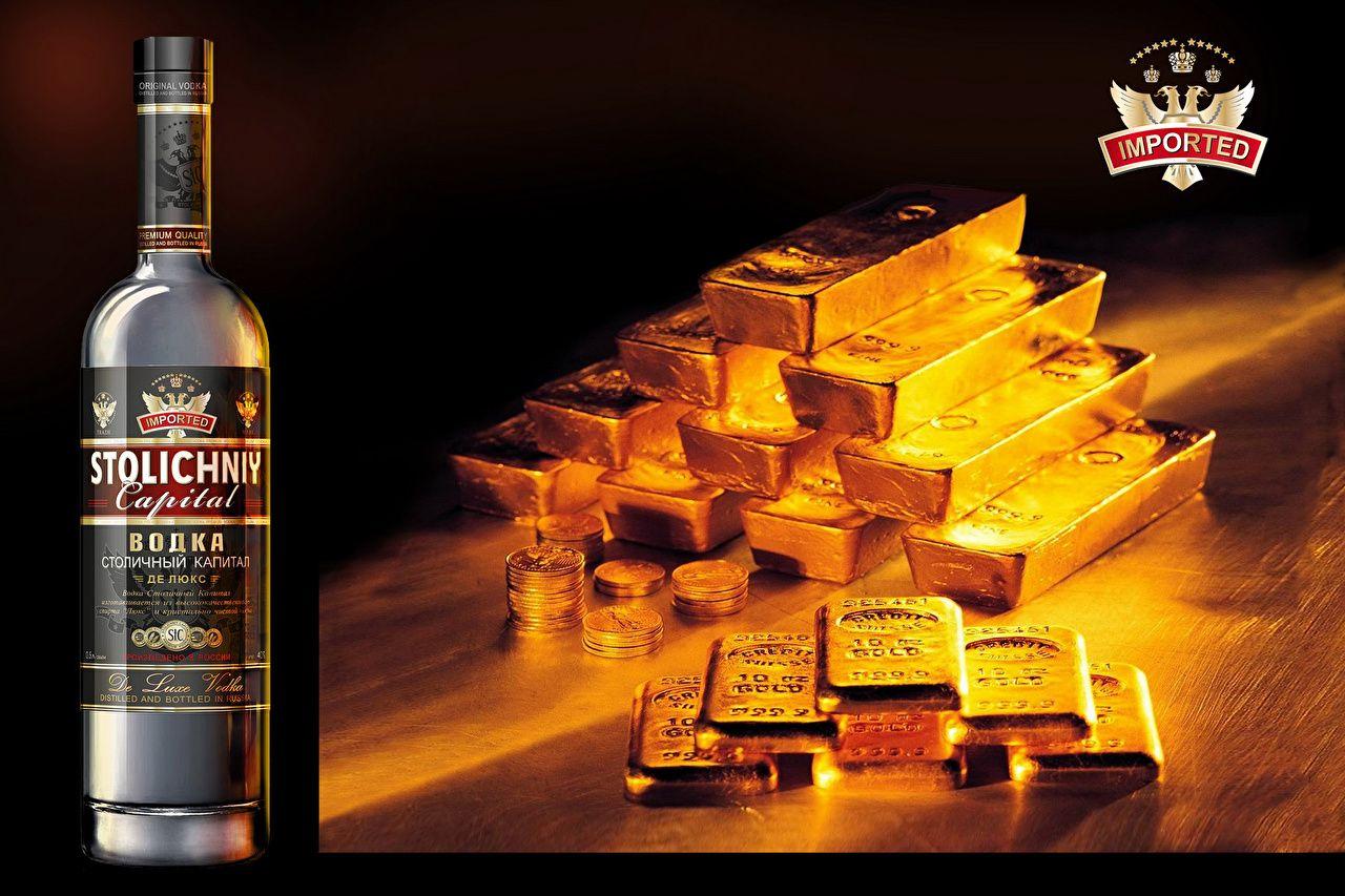 1280x853 Desktop Wallpaper Coins Gold Vodka Ingots Food bottles drink