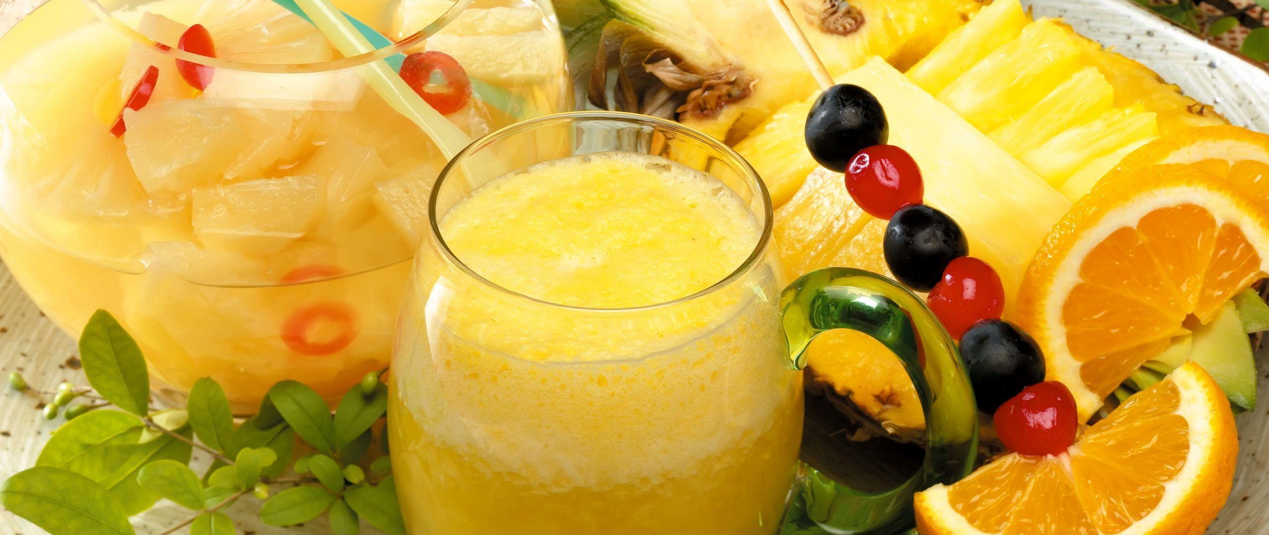 2560x1080 Download wallpaper 2560x1080 pineapple, orange, juice dual wide