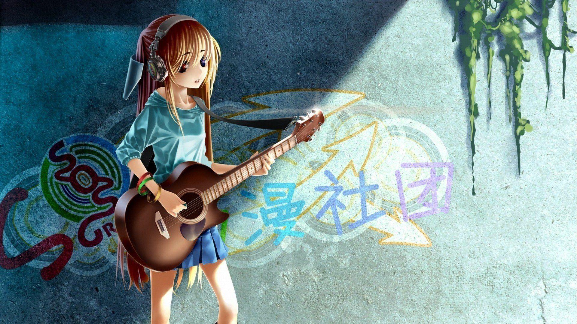 1920x1080 Heterochromia guitars anime anime girls original characters