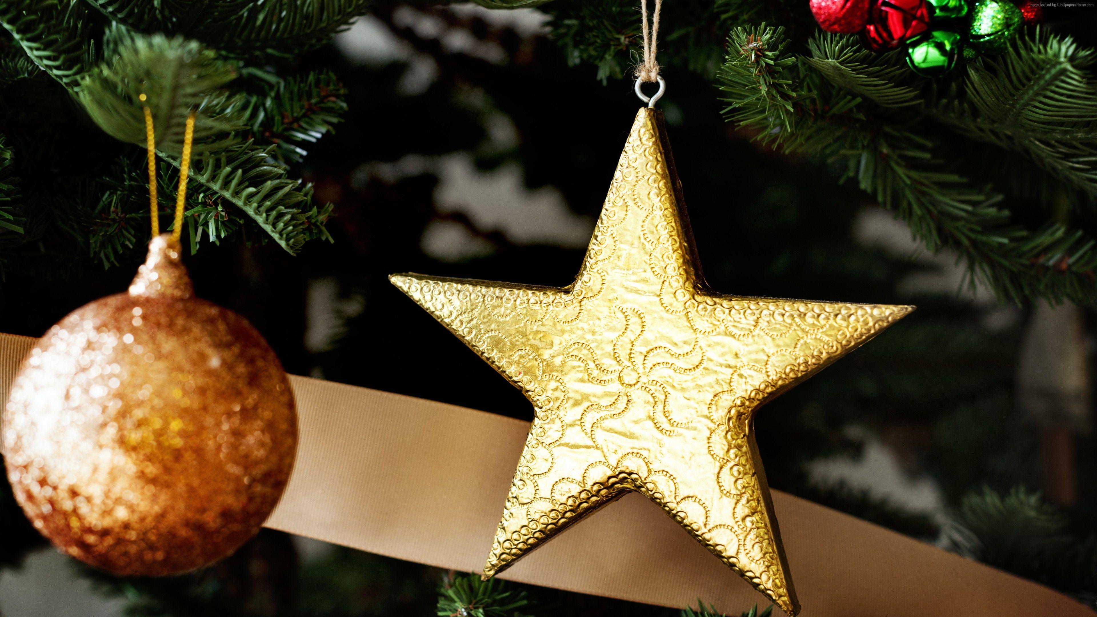 3840x2160 Wallpaper Christmas, New Year, Toys, Fir Tree, 5k, Holidays