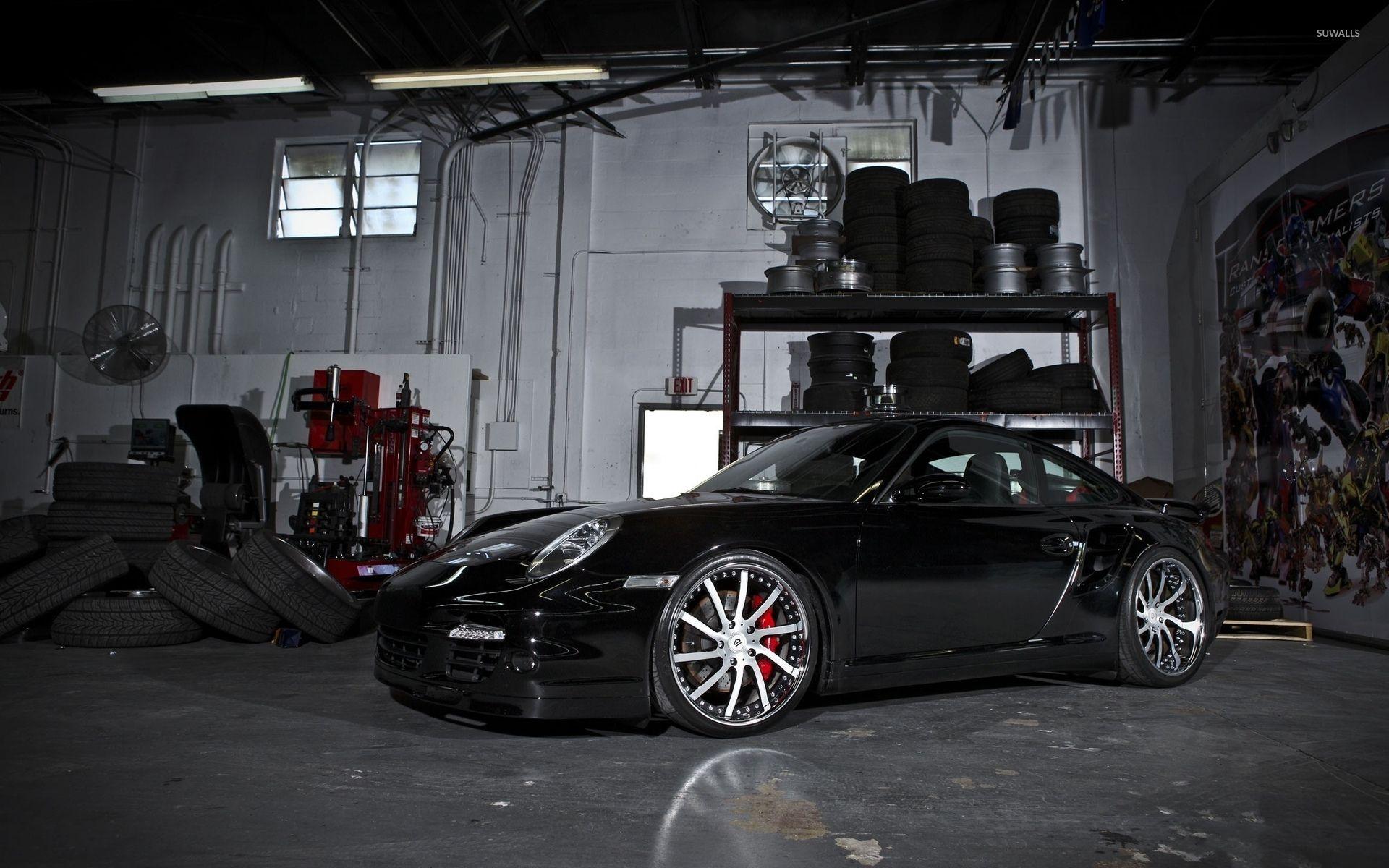 1920x1200 Black 2011 Porsche 911 Carrera in a garage wallpaper
