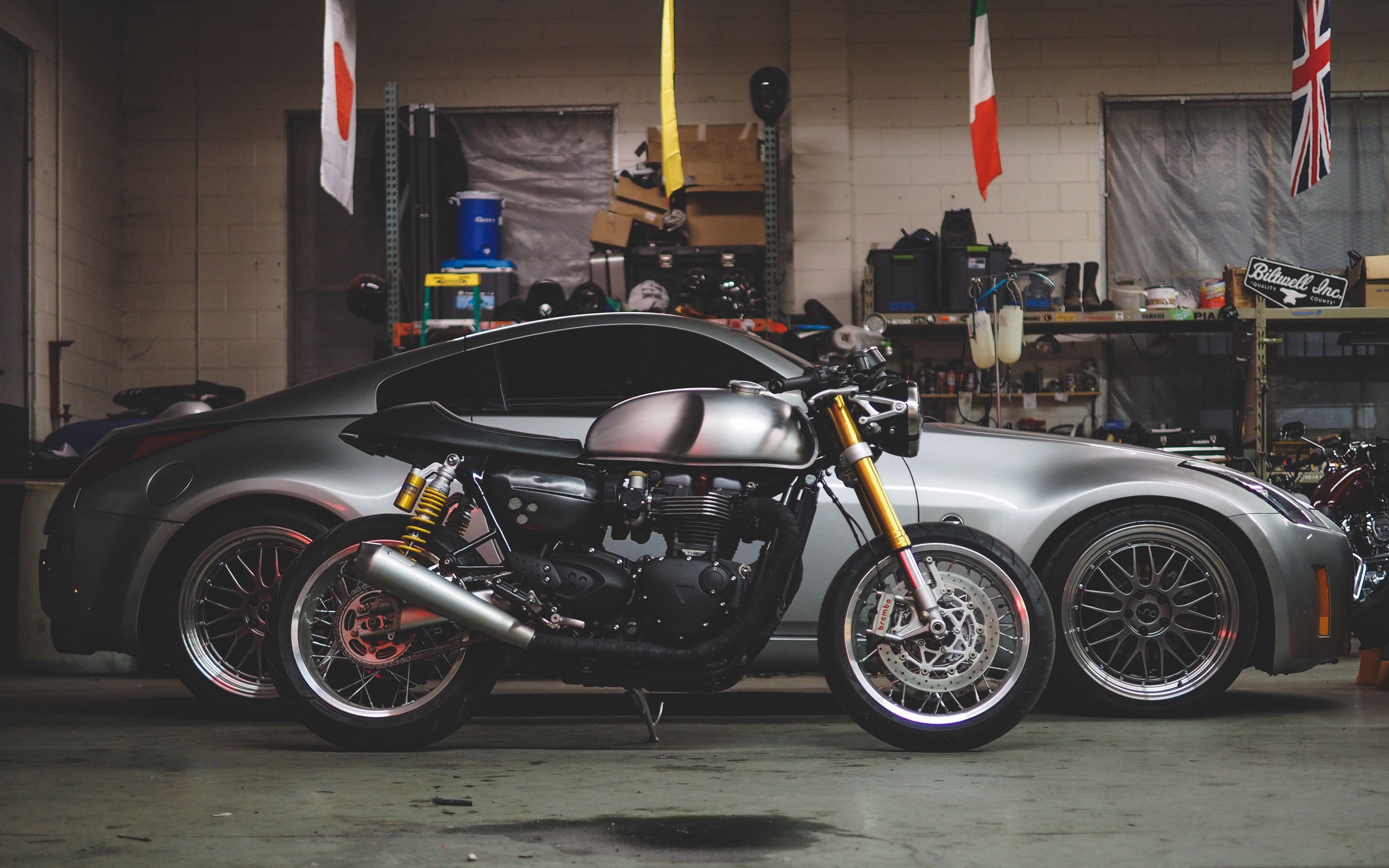 3840x2400 Download wallpaper 3840x2400 car, motorcycle, garage 4k ultra HD