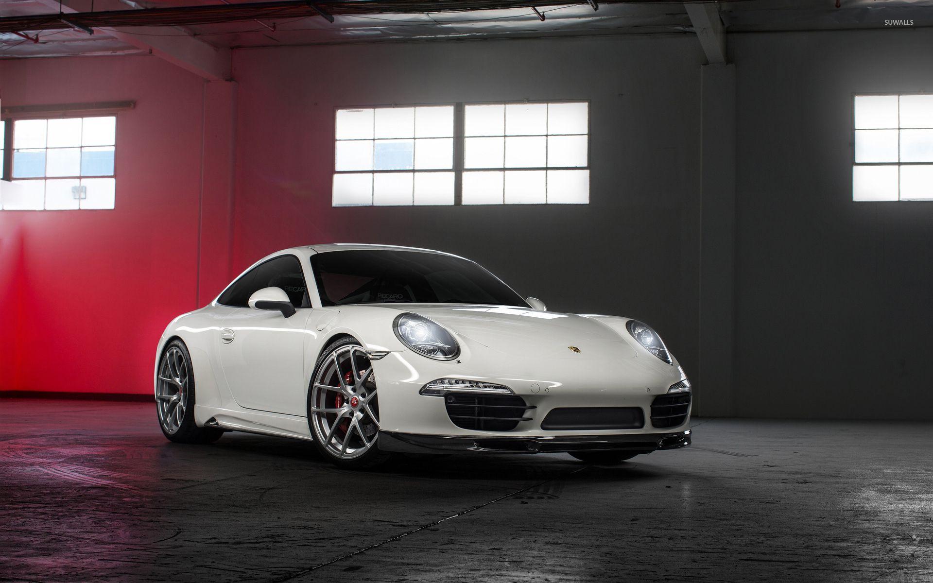 1920x1200 White Porsche 991 in a garage wallpaper wallpaper
