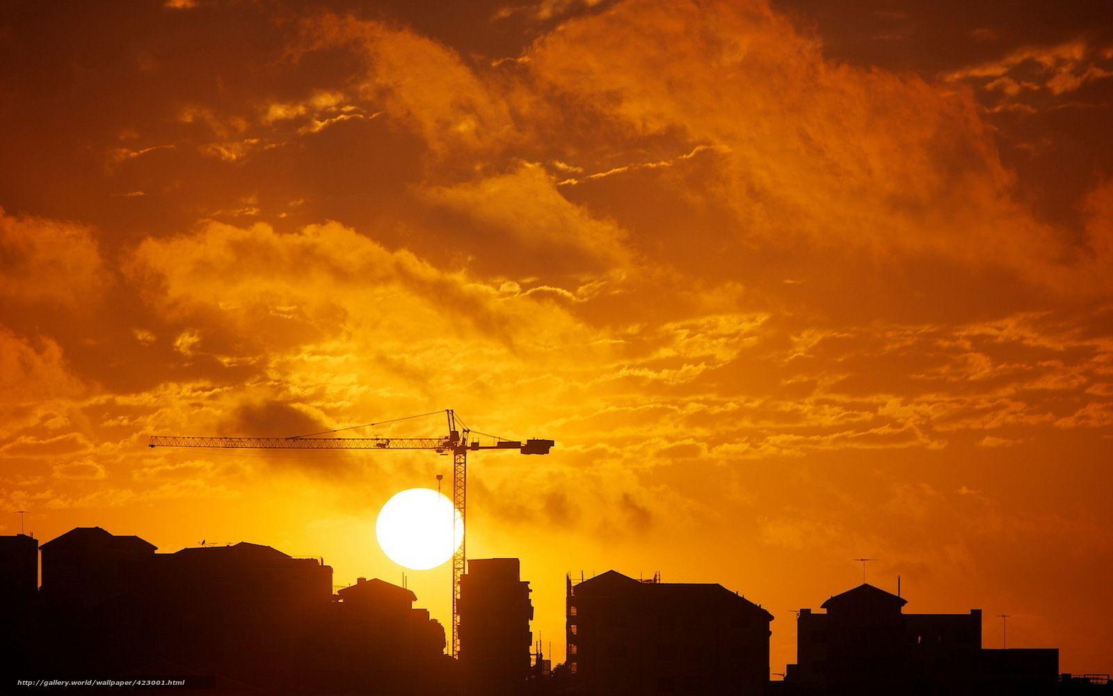 1600x1000 Download wallpaper city, sunset, sky, crane free desktop wallpaper