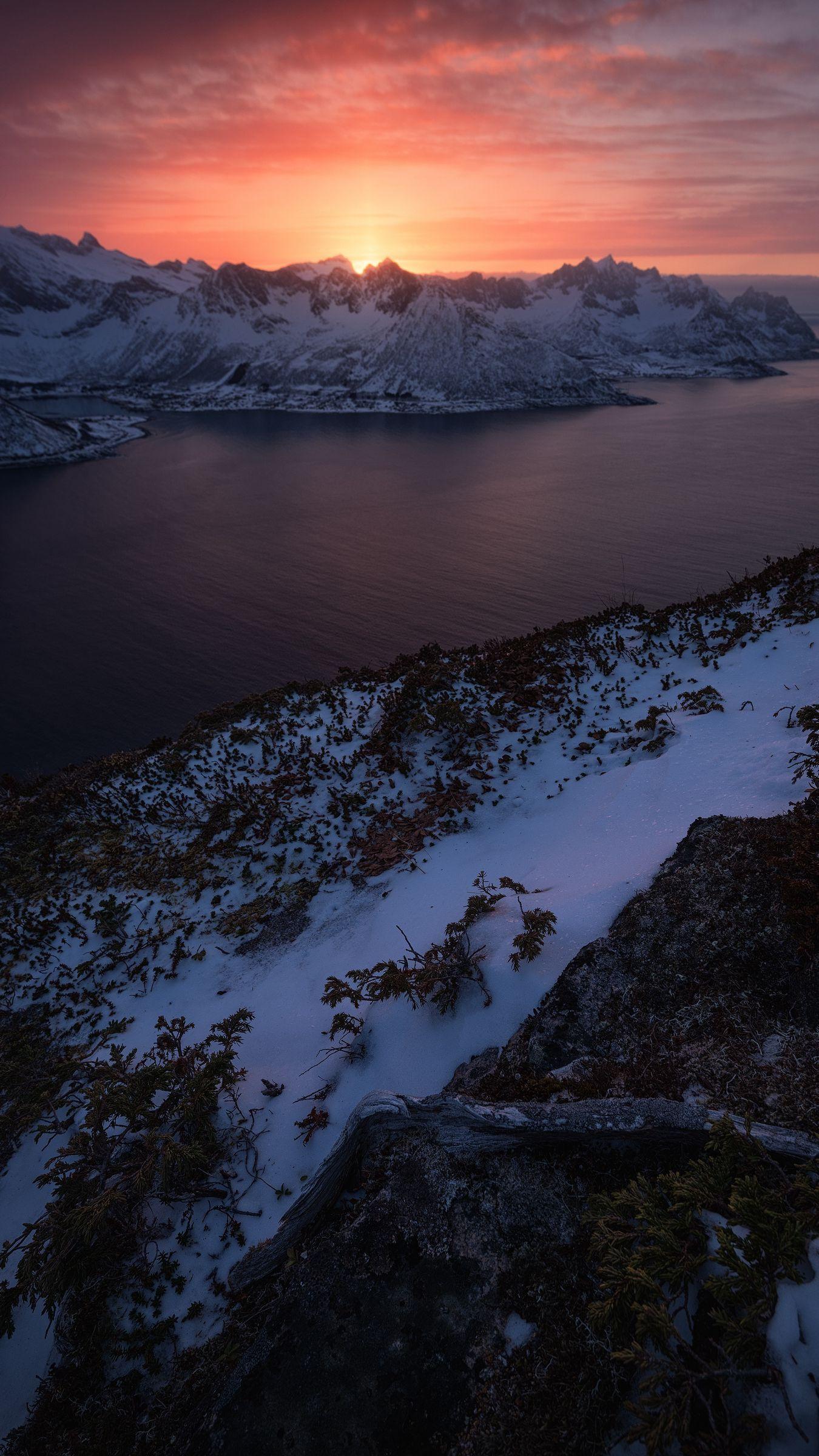 1350x2400 Download wallpaper 1350x2400 mountains, lake, snow, winter, sunset