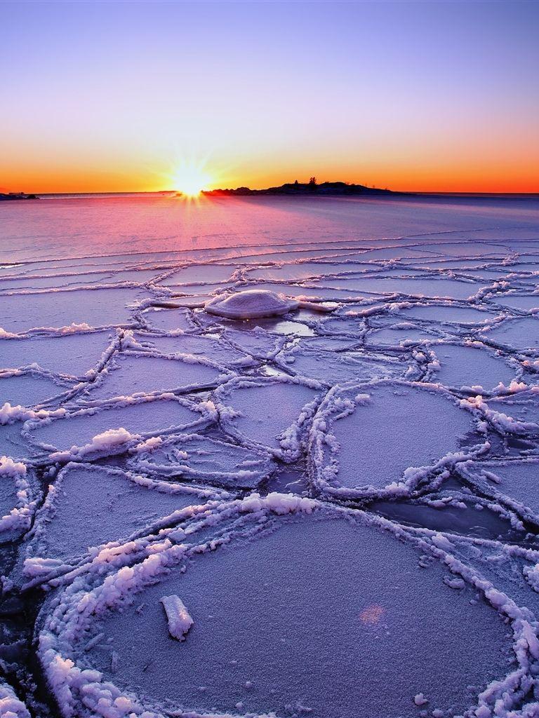 768x1024 Free download Winter Lake Sunset iPad Air Wallpaper Download