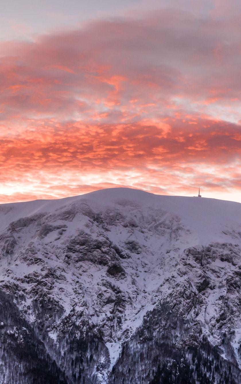 840x1336 Download Winter, glacier, mountains, sunset wallpaper, 840x1336