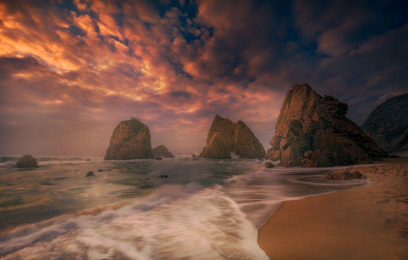 1332x850 Wallpaper sunset, the ocean, rocks, coast, Portugal, Portugal, The Atlantic ocean, Atlantic Ocean, Sintra, Sintra, Praia da Ursa, Ursa Beach image for desktop, section пейзажи