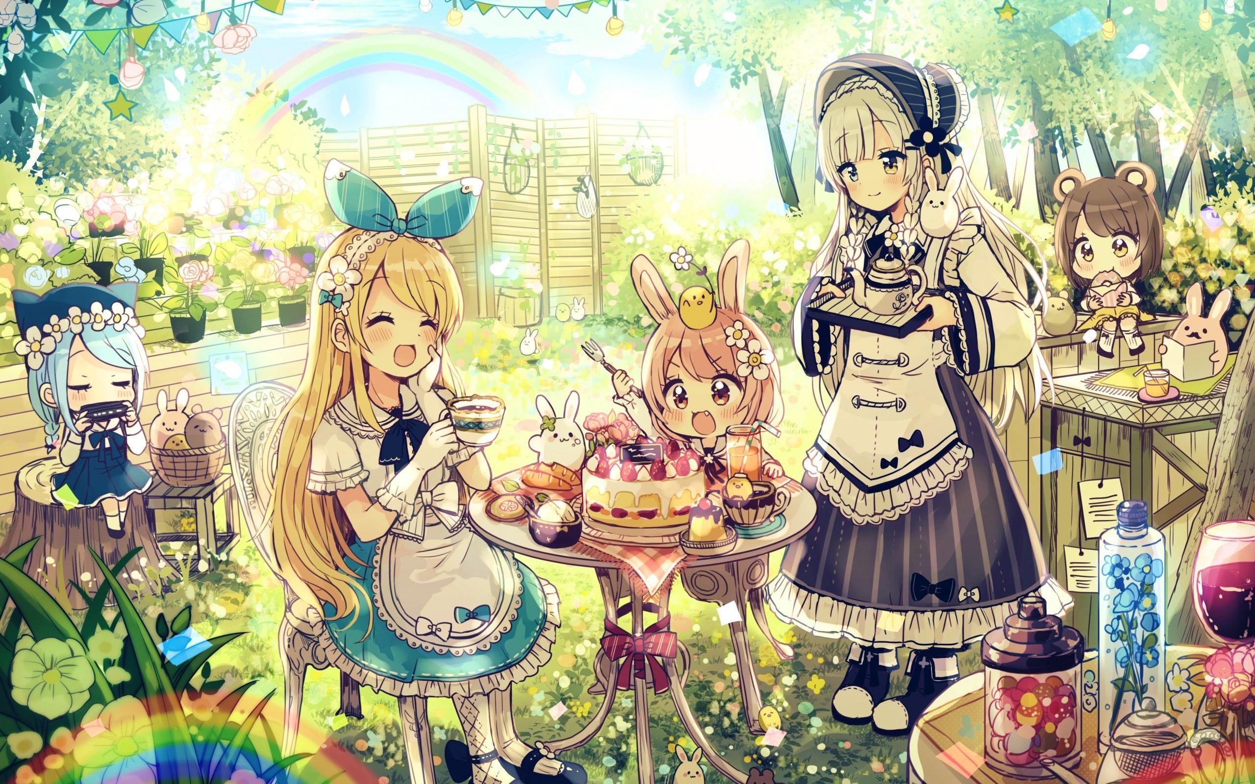 2560x1600 Download 2560x1600 Anime Chibi Girls, Party, Cakes Wallpaper