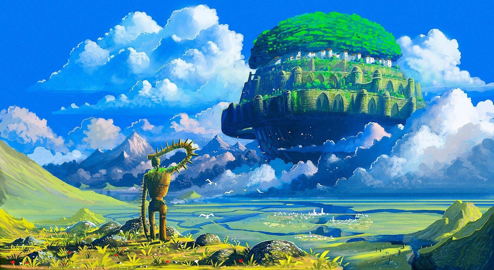 1600x874 Studio Ghibli, Castle In The Sky, Robot, Anime, Floating Island HD Wallpaper Desktop Background. Castle in the sky, Studio ghibli background, Castle painting