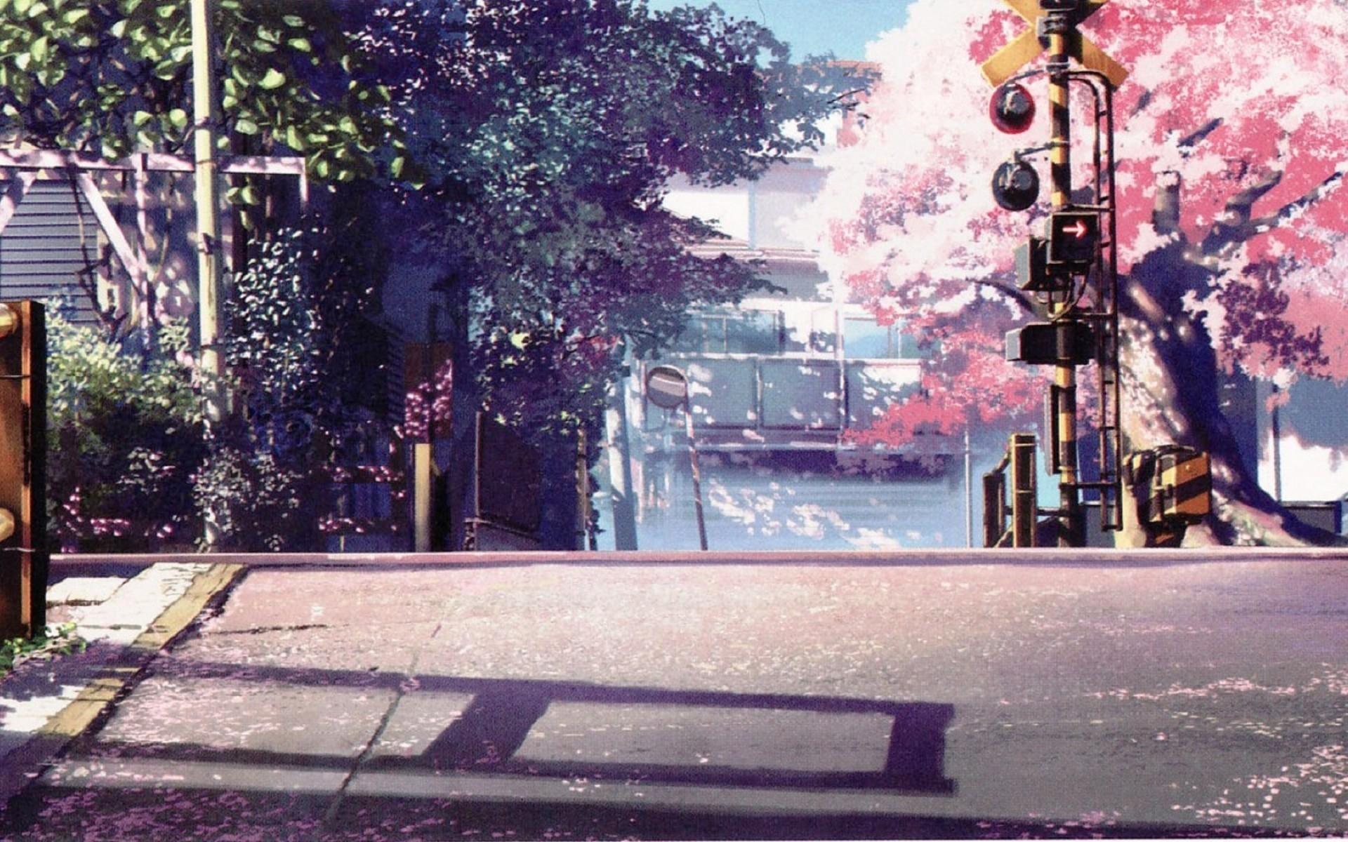 Download Anime Cherry Blossom Side Road Background  Wallpaperscom