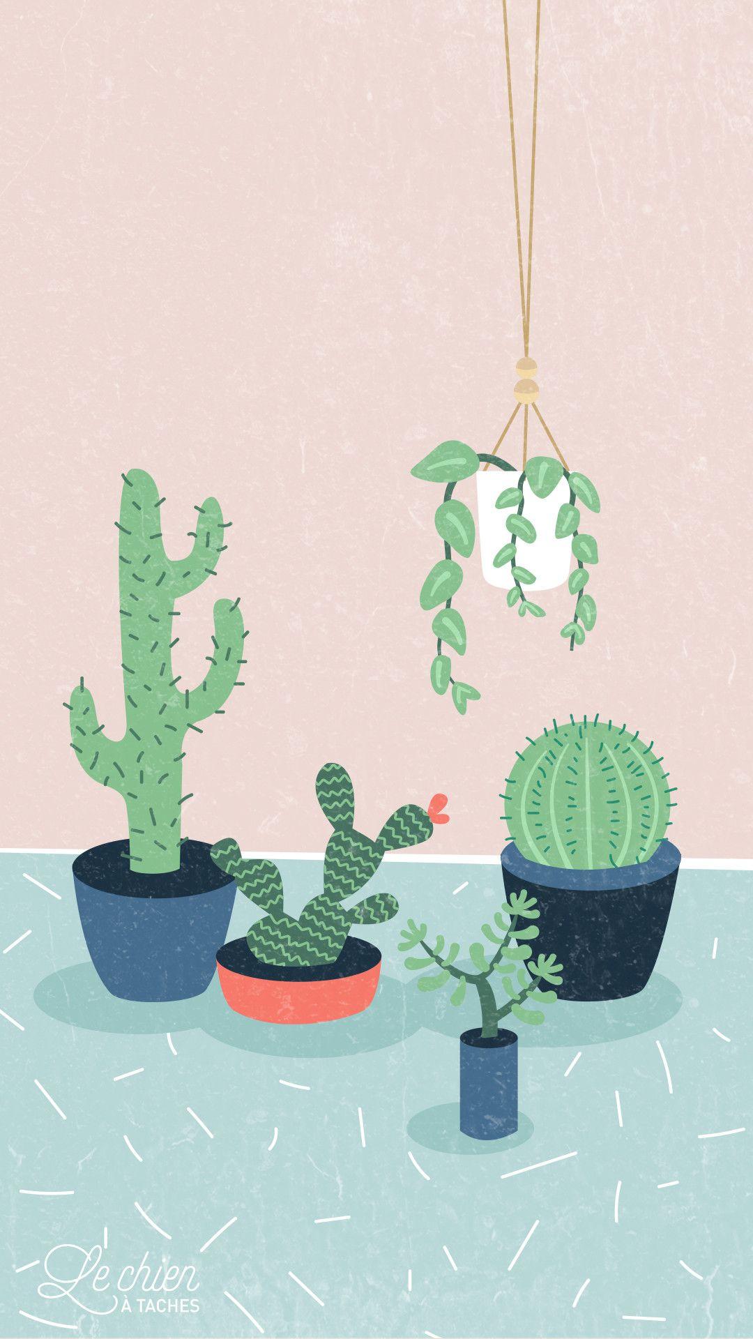 1080x1920 Cactus Girl Pastel iPhone Lock Wallpaper