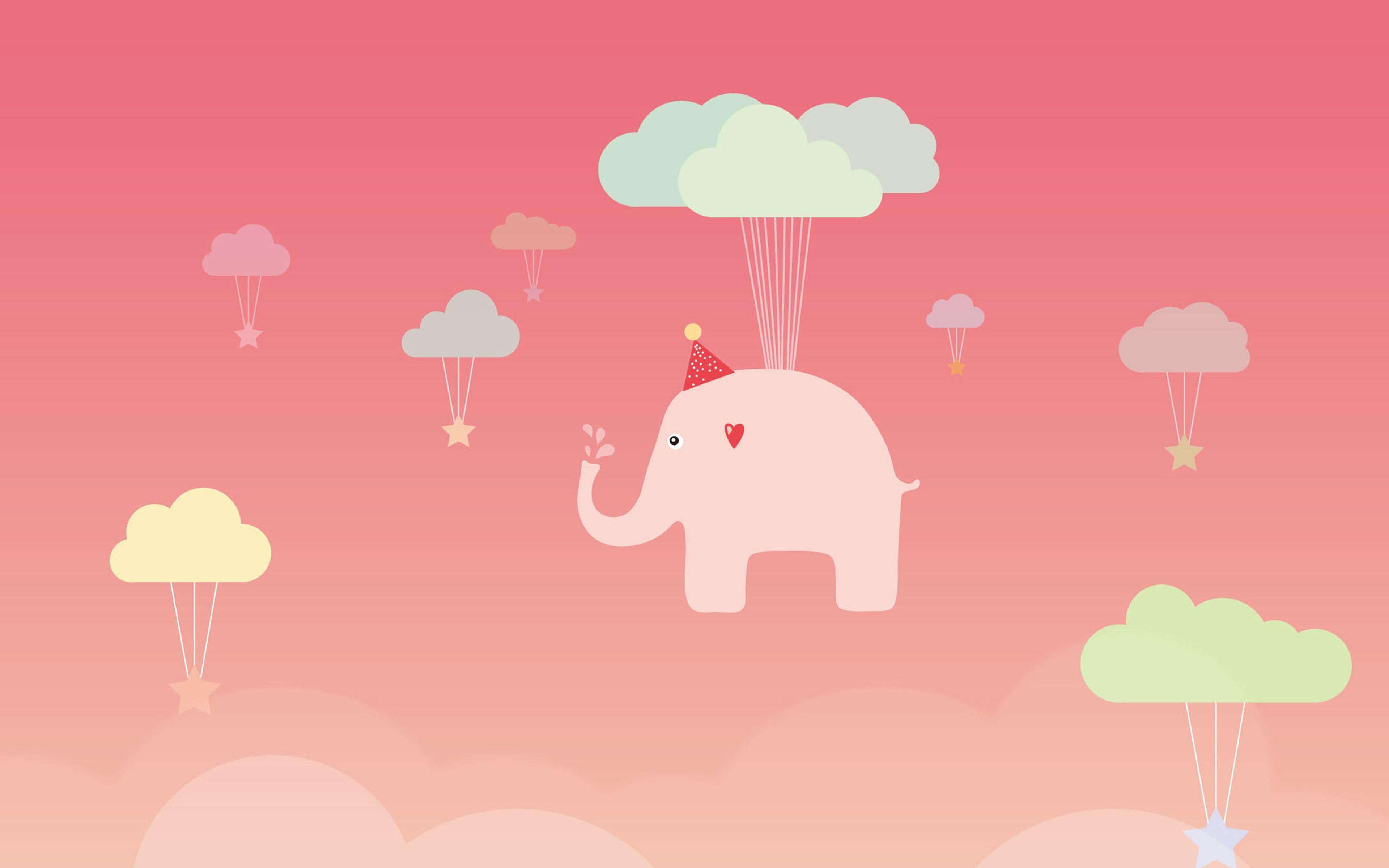 3840x2400 Cute Elephant Illustration Art Pink Fly Wallpaper