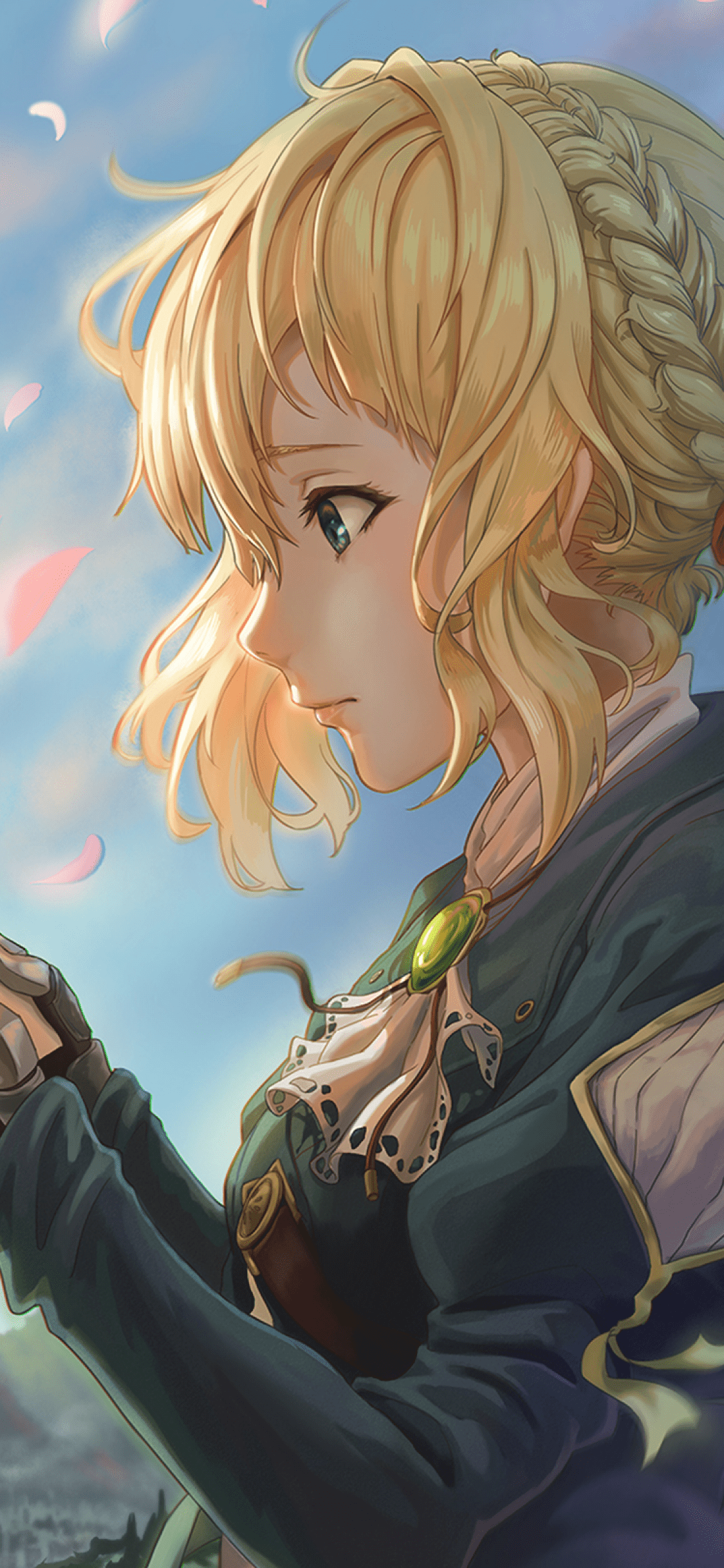 1125x2436 Violet Evergarden, Blonde, Letter, Petals, Profile