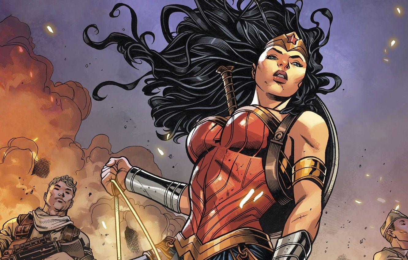 1332x850 Wallpaper girl, fantasy, Wonder Woman, soldiers, comics, artwork