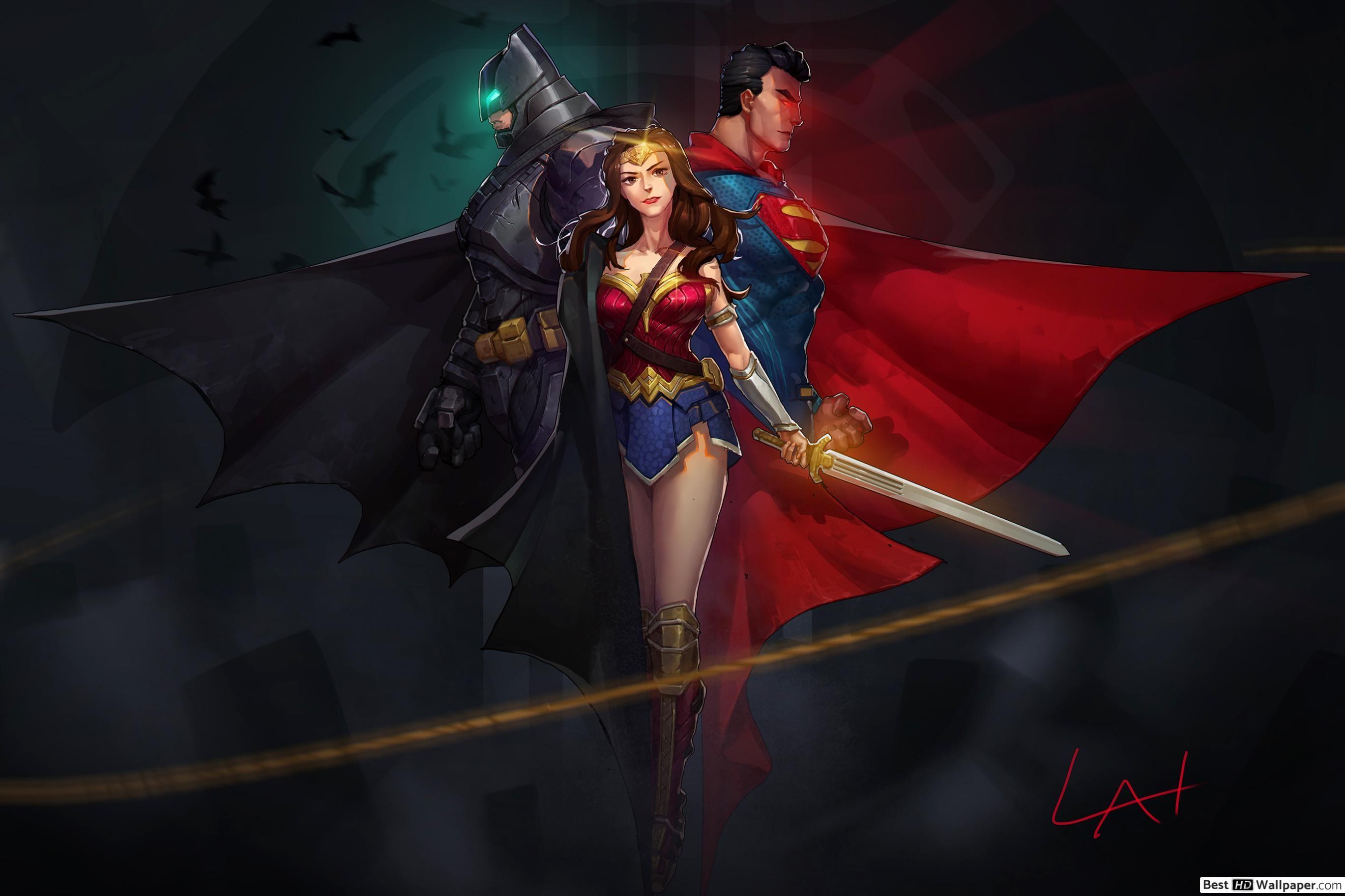 2736x1824 Justice League Heroes Fanart Woman, Batman and Superman