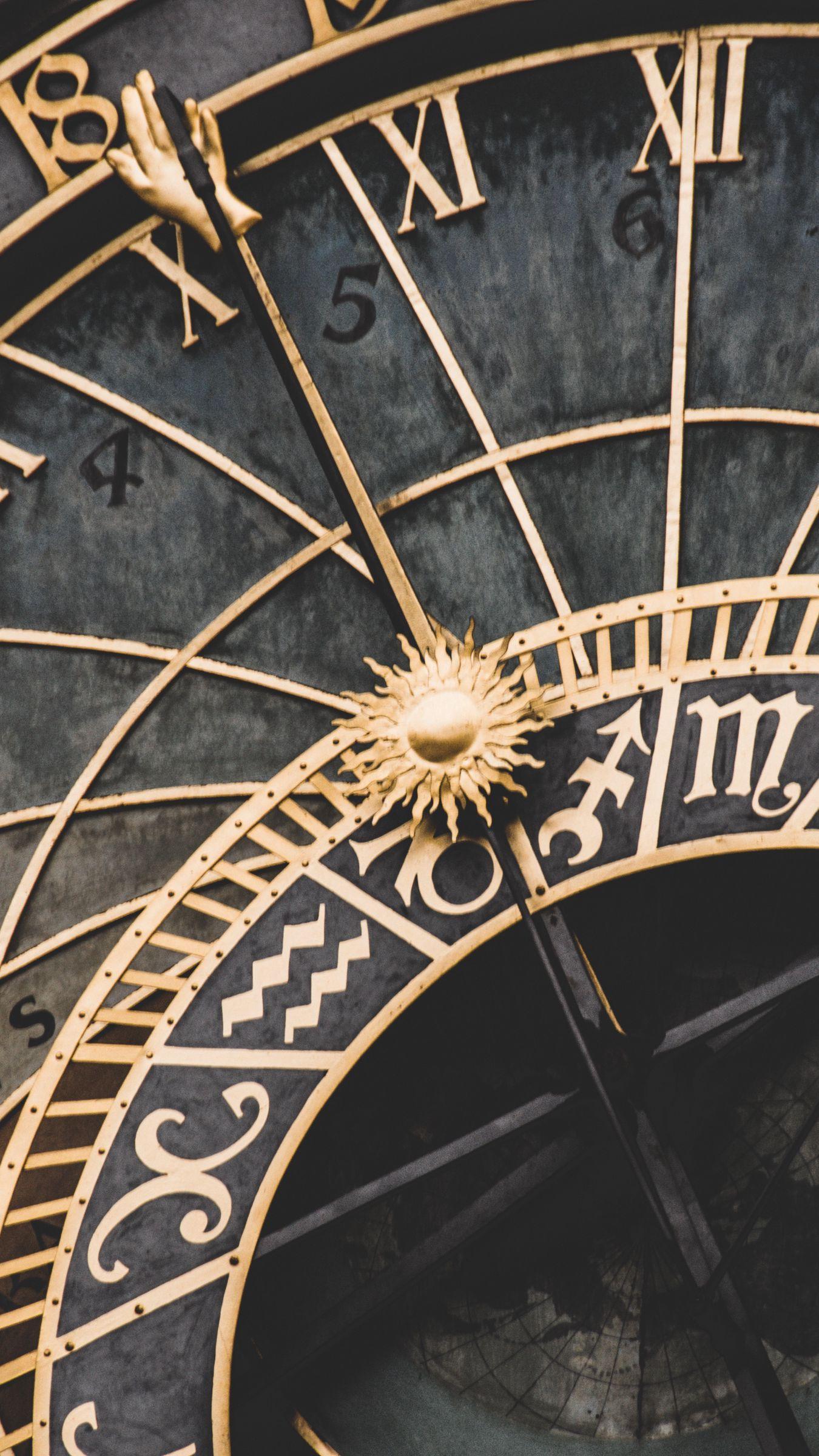 1350x2400 Download wallpaper 1350x2400 wall clock, roman numerals, zodiac