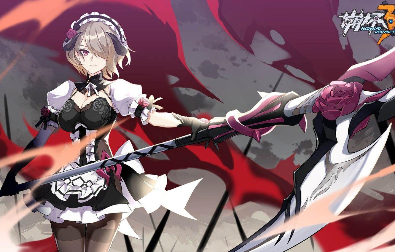 1332x850 Wallpaper girl, weapons, the game, anime, braid, Honkai Impact 3rd