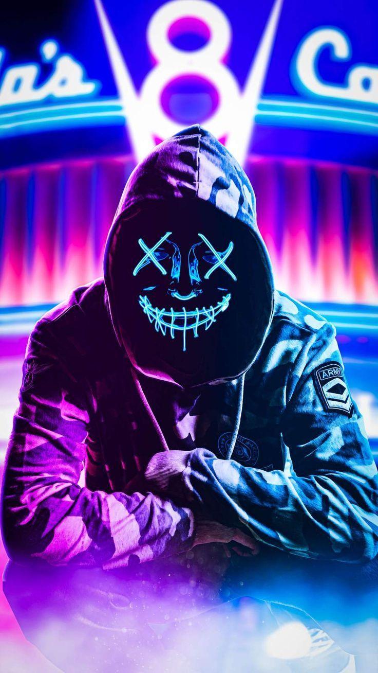 736x1308 Neon Hoodie Mask iPhone Wallpaper 4K. Joker iphone wallpaper