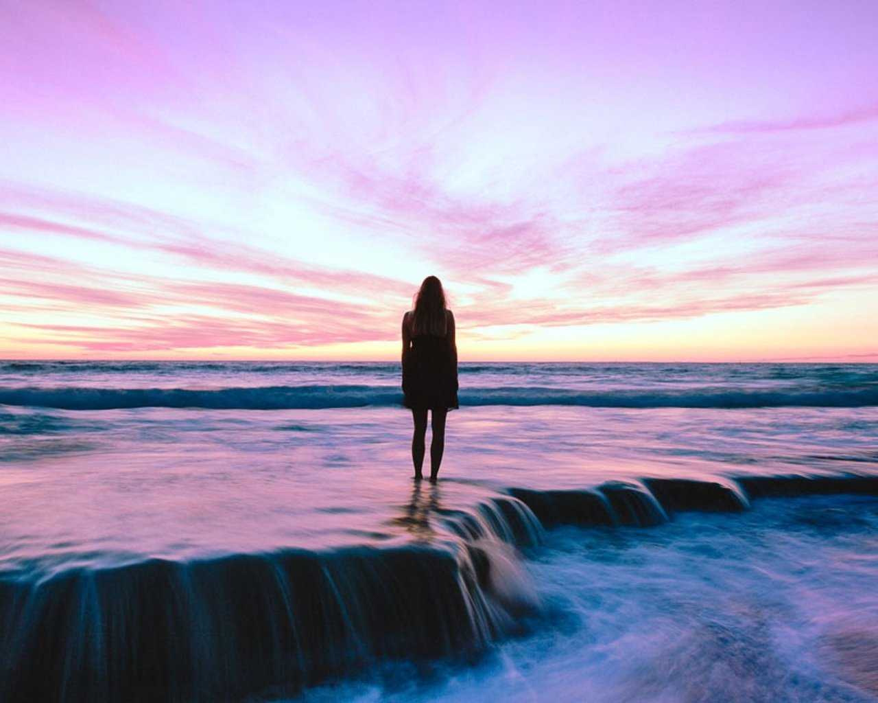 1280x1024 Girl Beach Standing Shore HD Wallpaper (1280x1024)