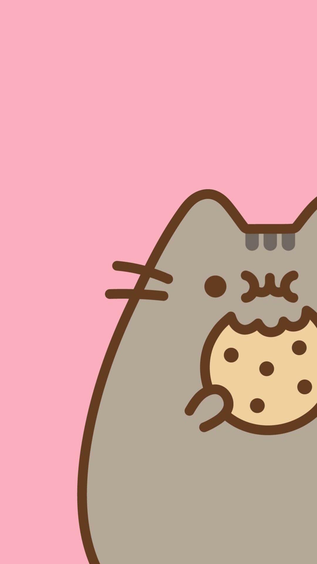 1080x1920 Pusheen nhai bánh quy và nhìn trộm.  Hình nền dễ thương, Kawaii