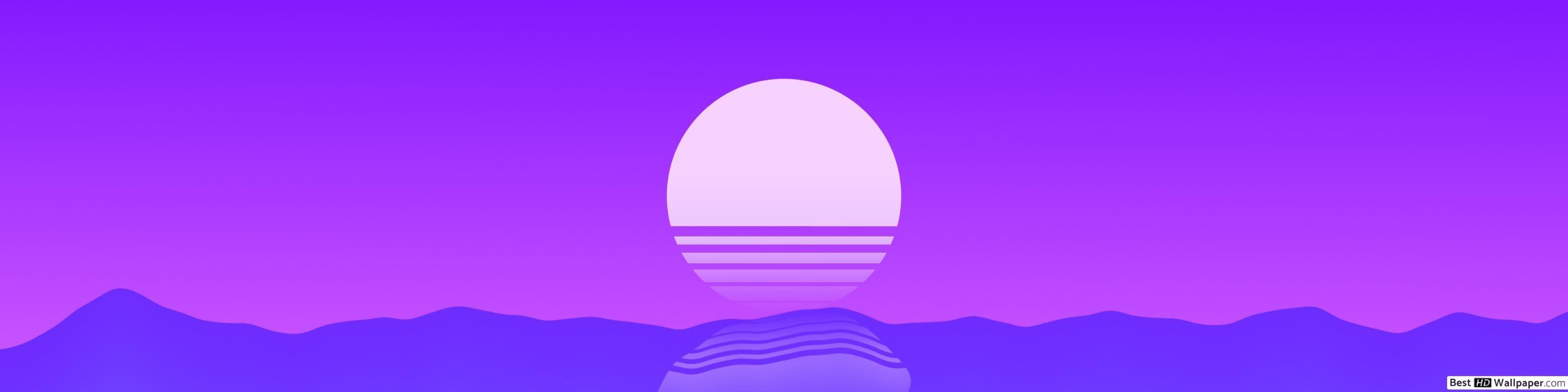 3072x768 Retro sunset HD wallpaper download