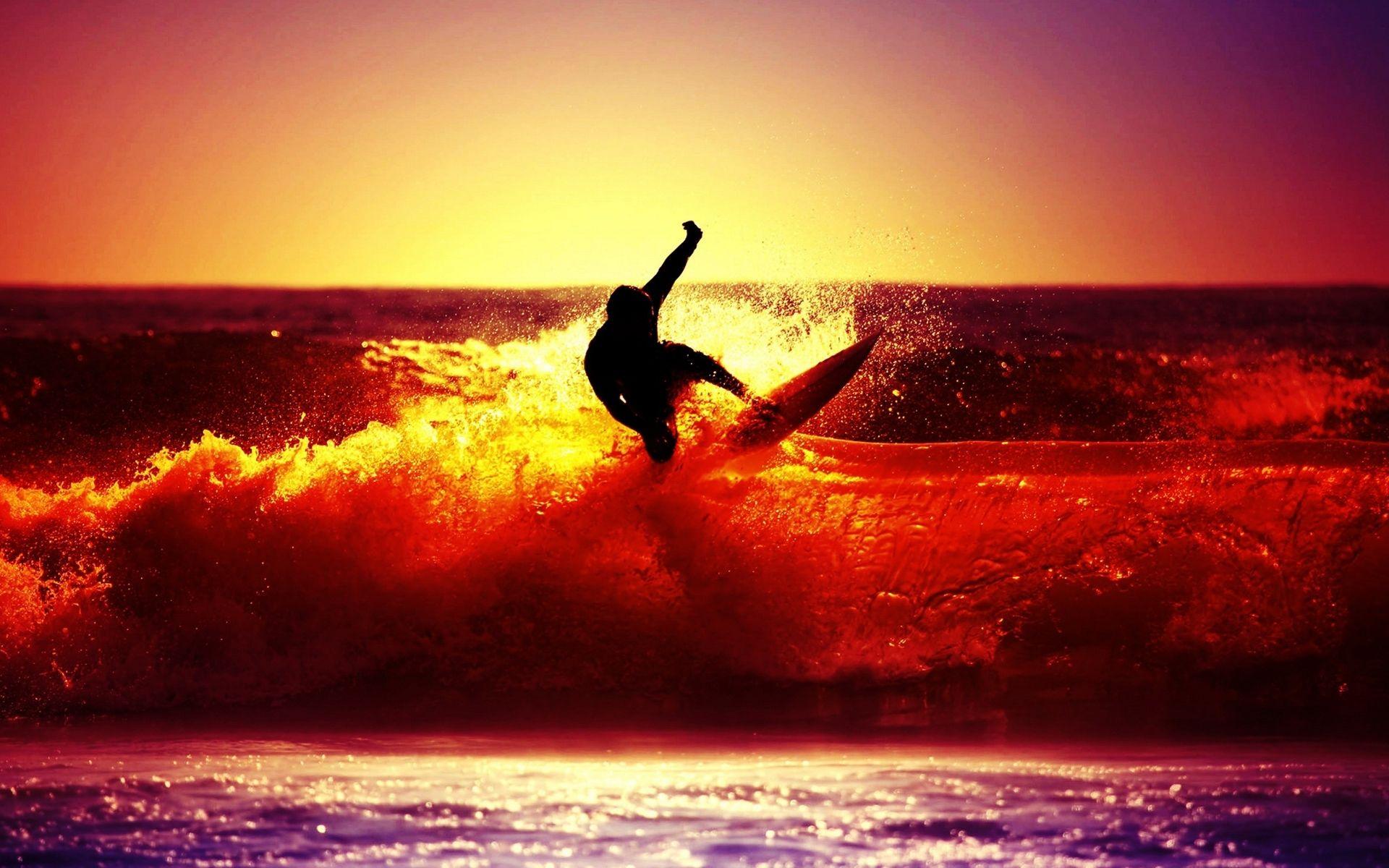 1920x1200 Wallpaper of Surfer, Wave, Sunset, Sport, Water background & HD image