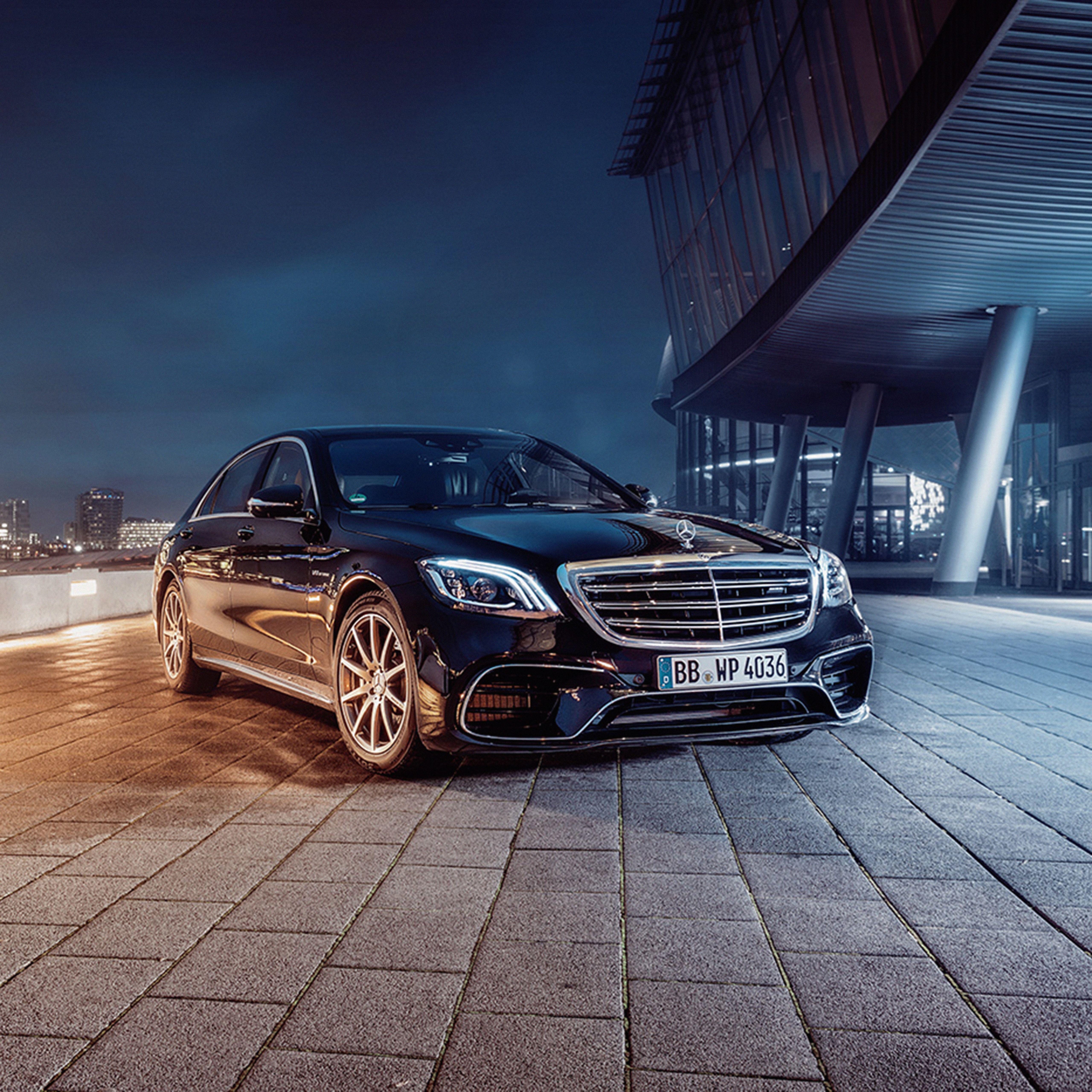 5120x5120 Car Benz Black City Drive Art Wallpaper