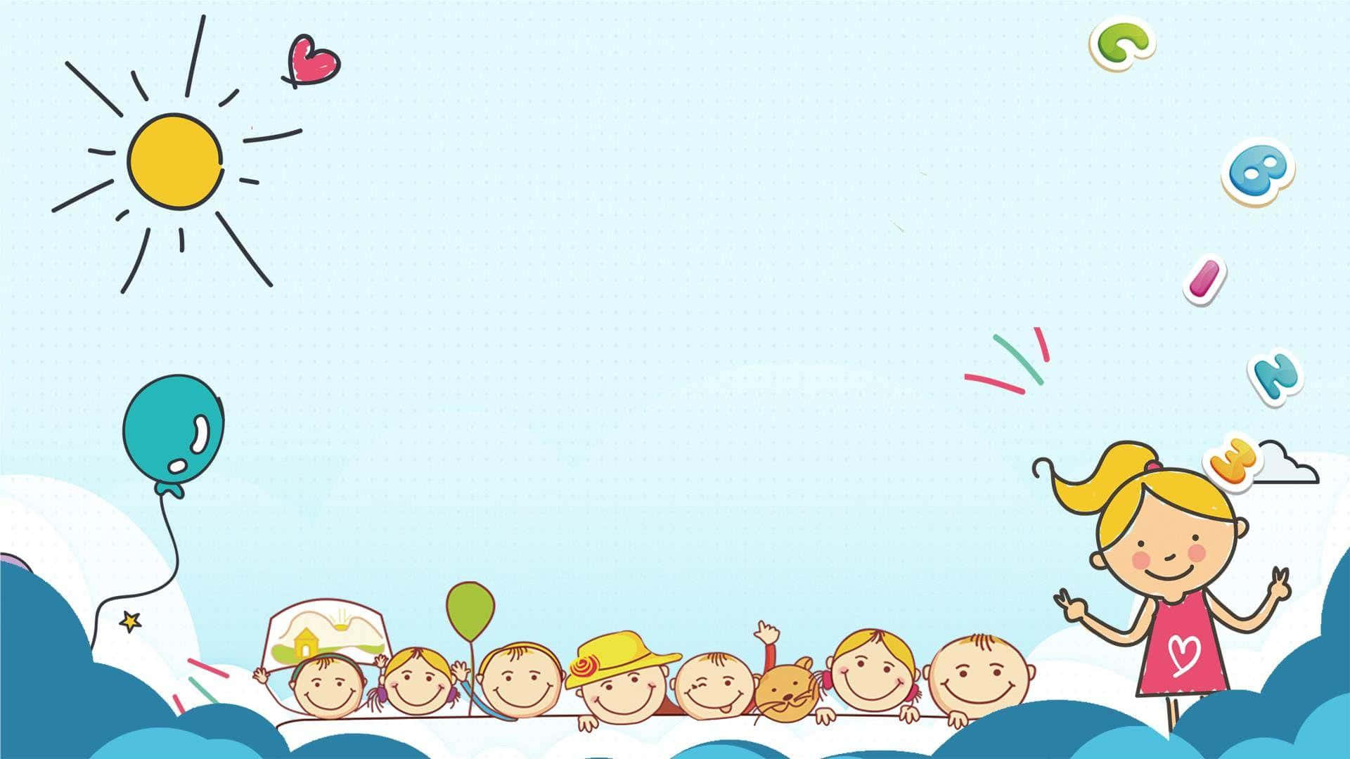 1920x1080 Download A Cartoon Of A Girl With Balloons And Children