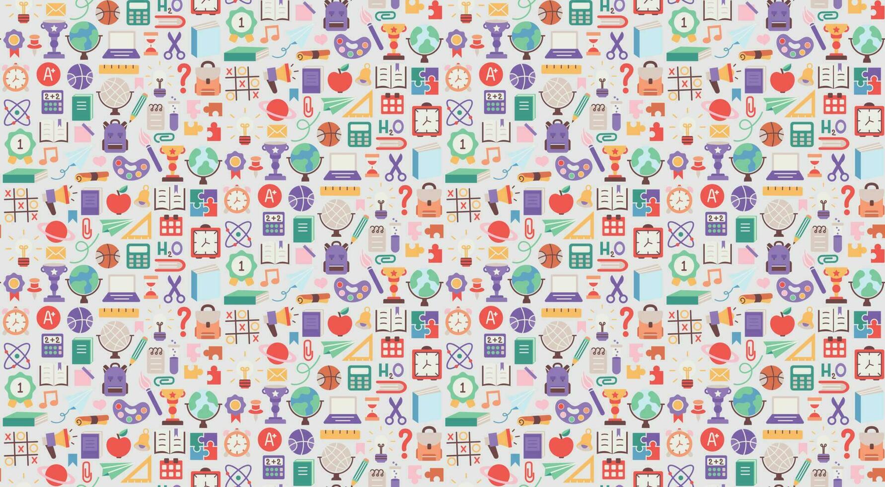 1782x980 Back to school. pattern seamless of stationery for studying at school. education kids accessory. print object stuff design. graphic wallpaper element children study. background vector illustration