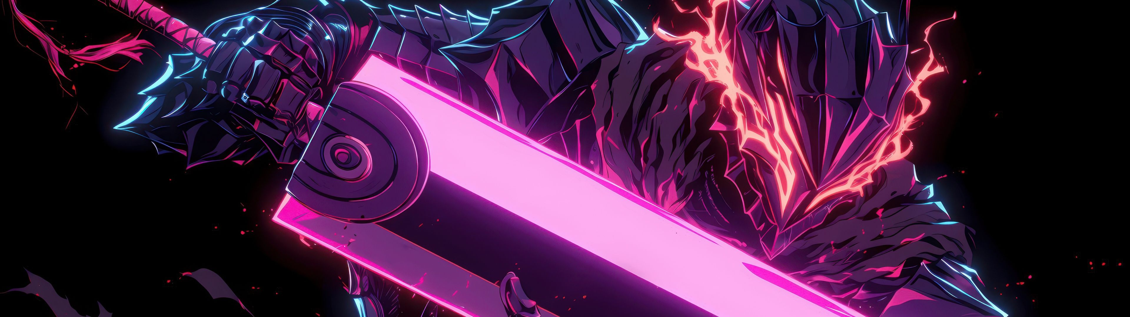 3840x1080 Guts (Berserk) Wallpaper 4K, Neon art, AMOLED