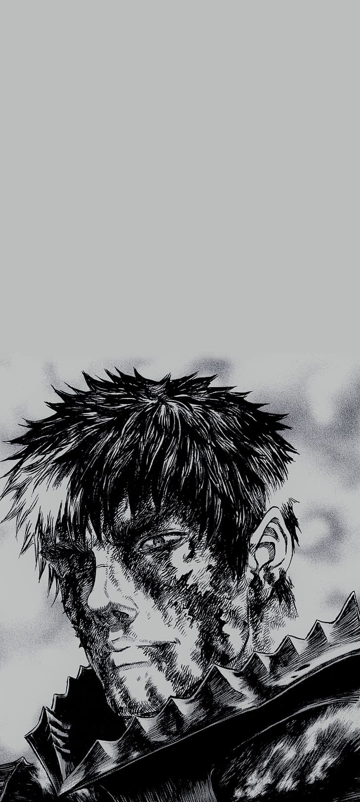 728x1622 HD wallpaper: manga, Berserk, Guts, anime boys, simple background