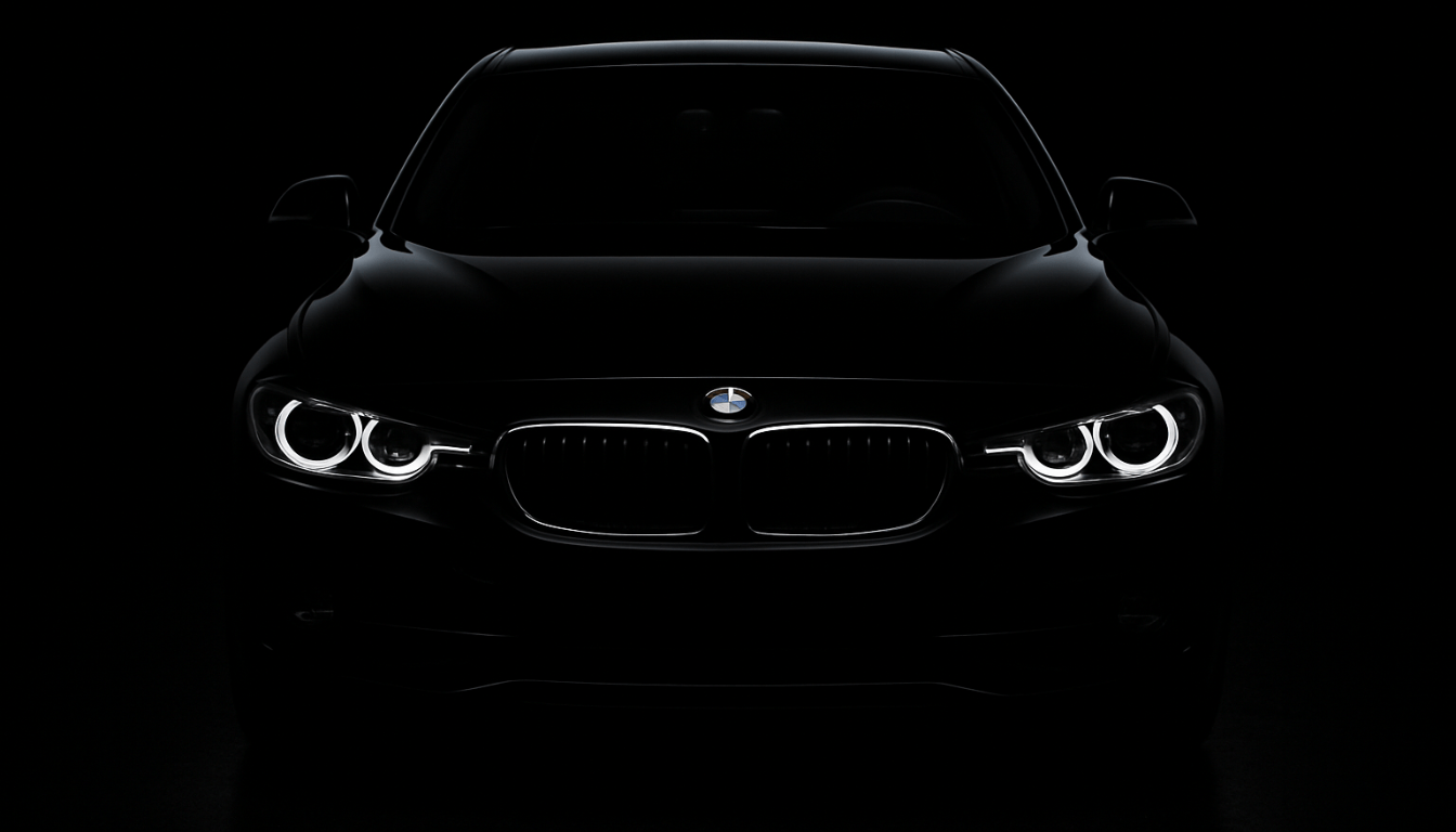 1344x768 Dramatic Black BMW Car Front View Low Key Photograph Virtual Background