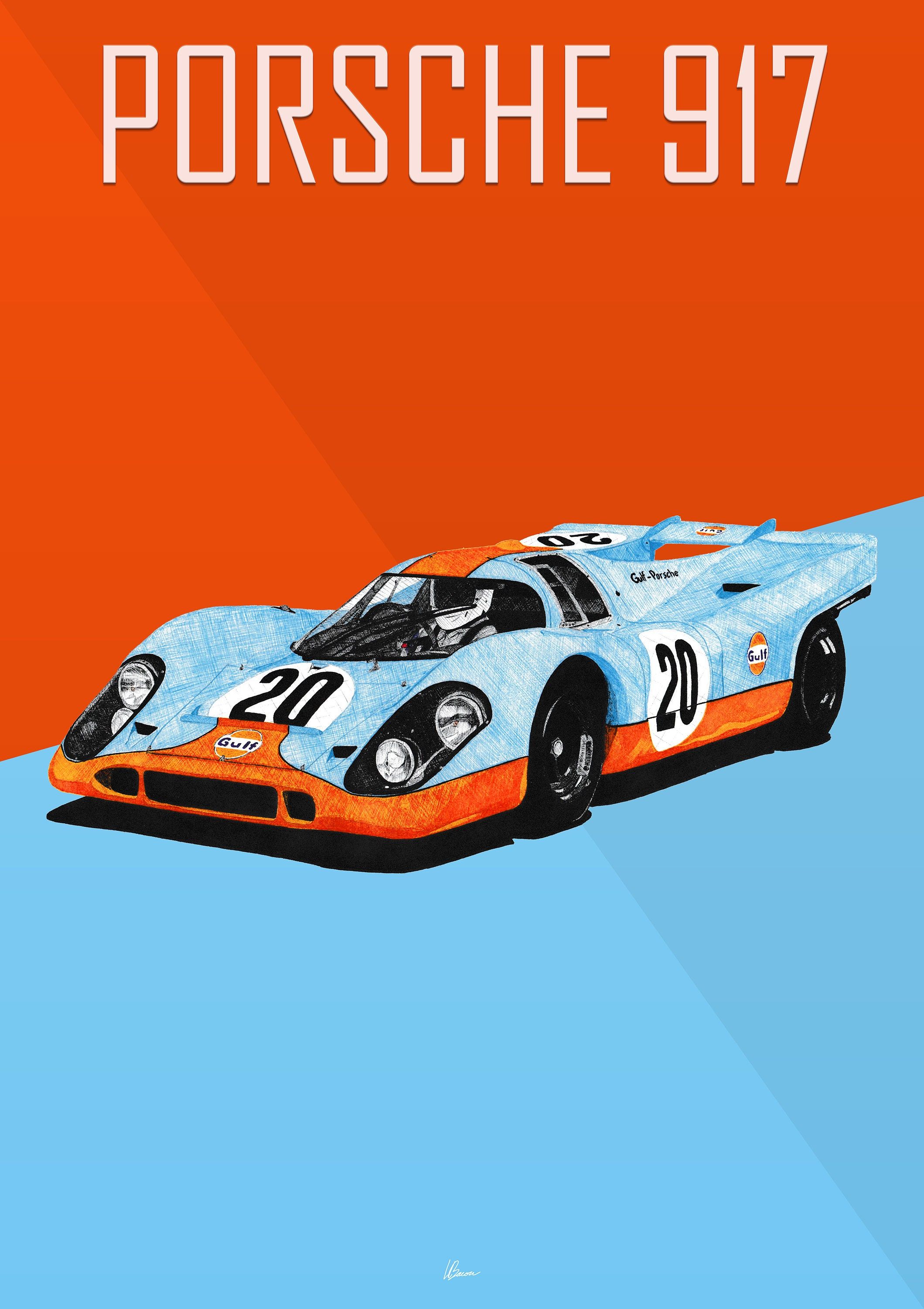 2119x3000 Porsche 917 Gulf Livery Poster Racing Icon: Le Mans Prototypes Wall Art