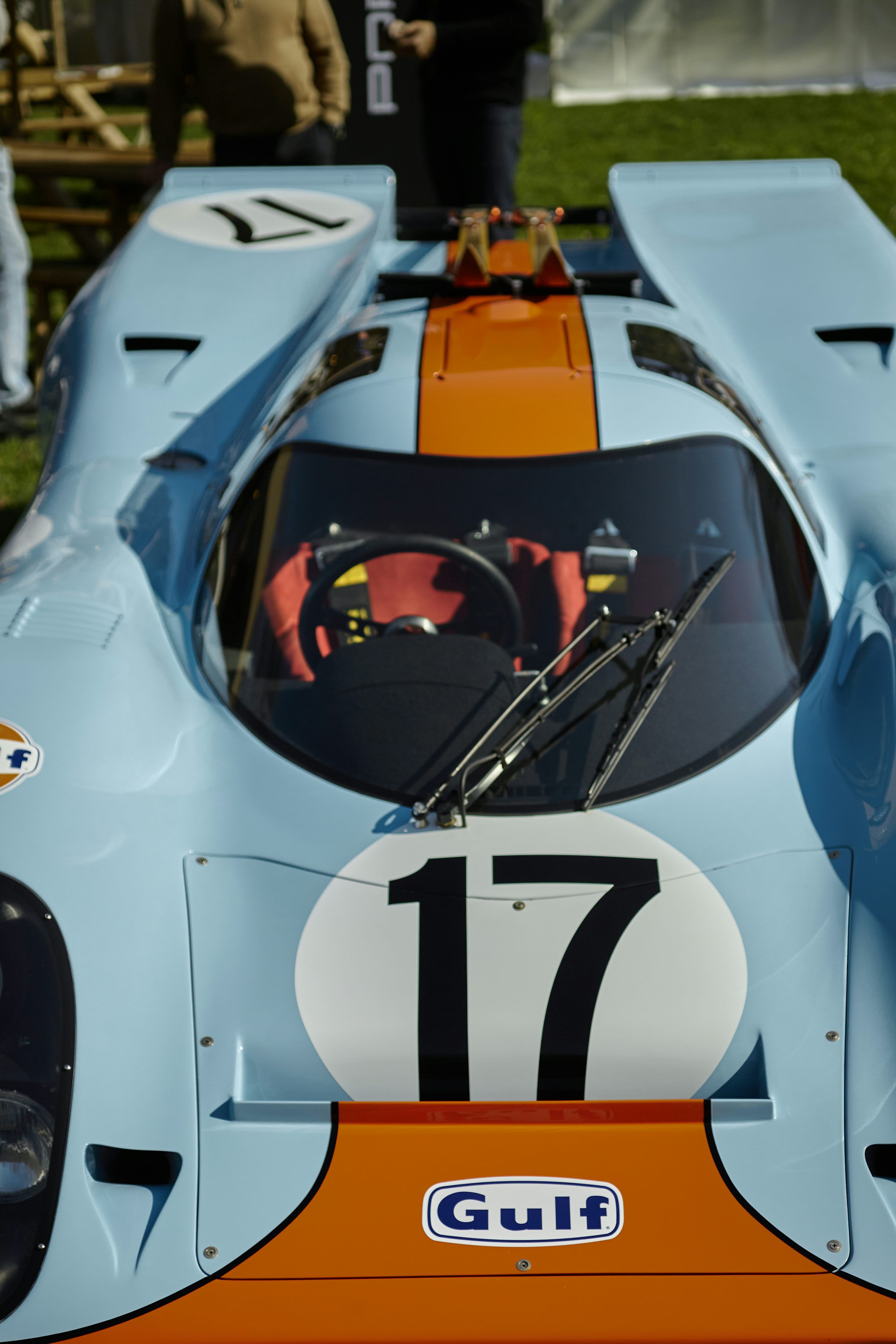 3000x4500 Light blue race car with gulf and porsche logos photo