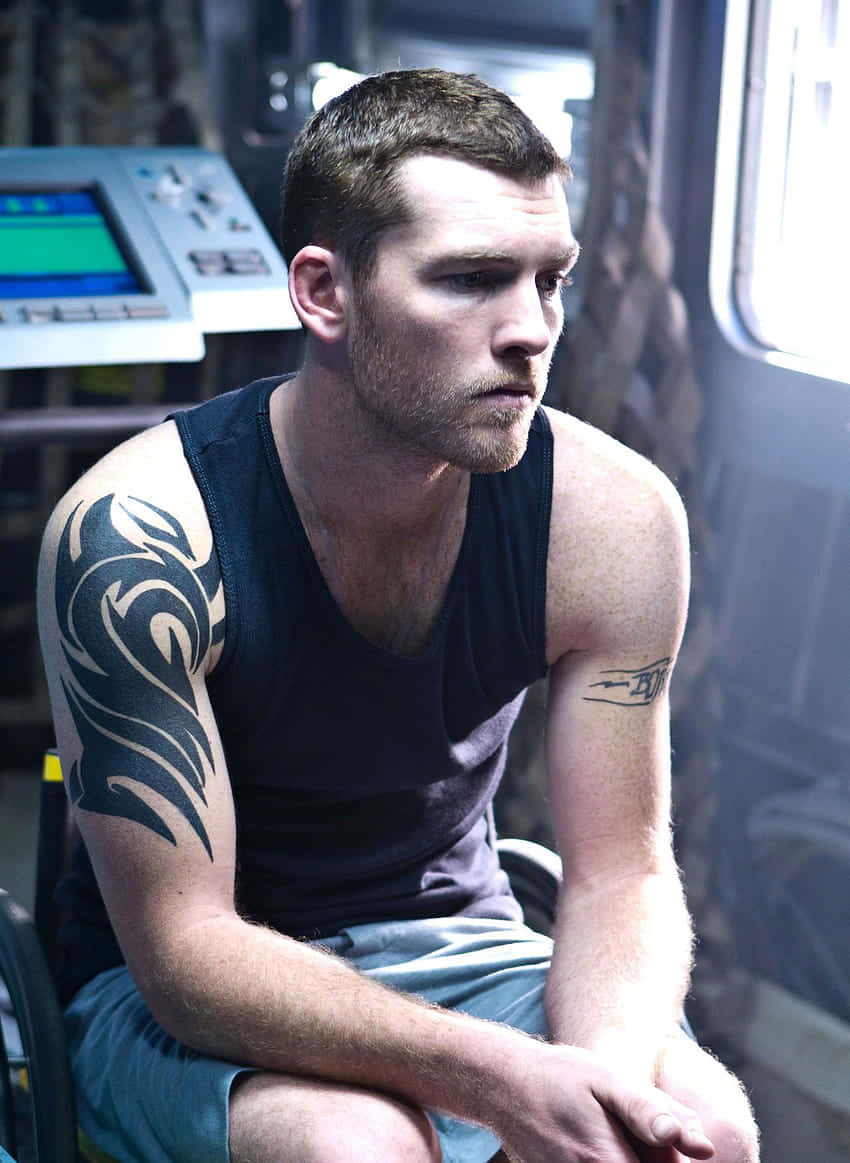 850x1163 Download Sam Worthington Tattoo Sleeve Photo Wallpaper