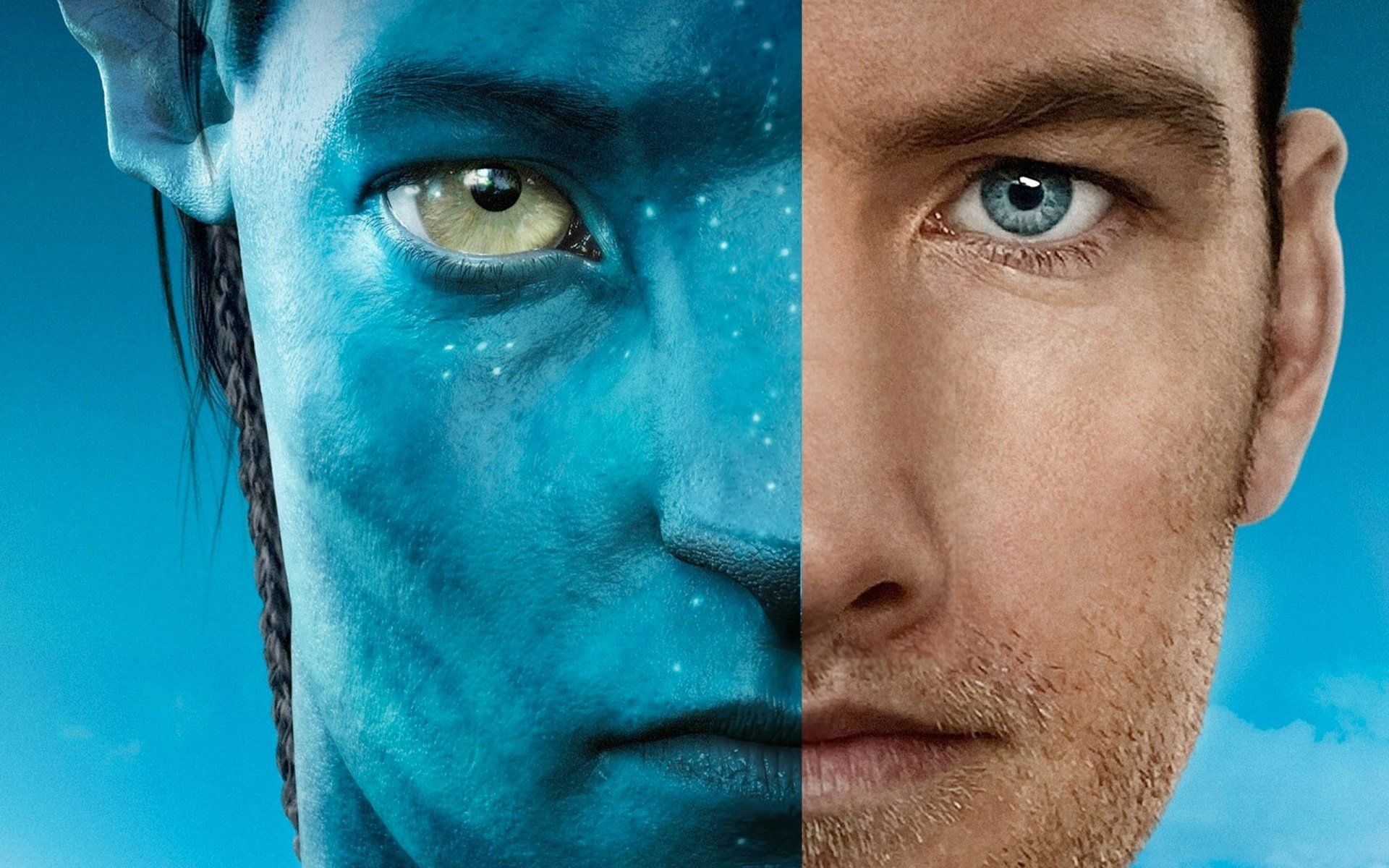 1920x1200 Avatar HD Wallpaper: Jake Sully & Sam Worthington Split Facex1200