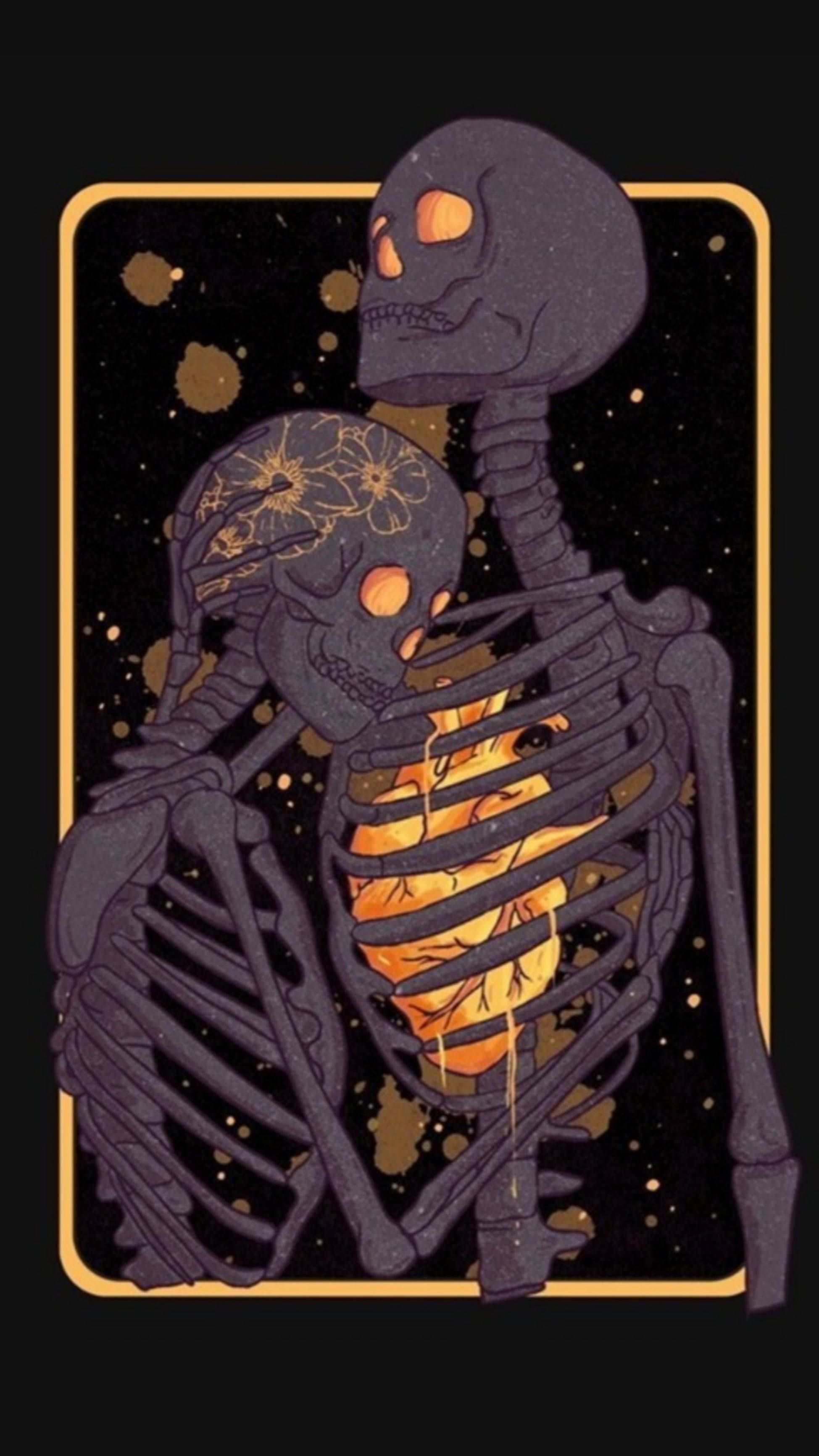 1949x3464 Download Cute Skeleton iPhone Couple Hugging Wallpaper