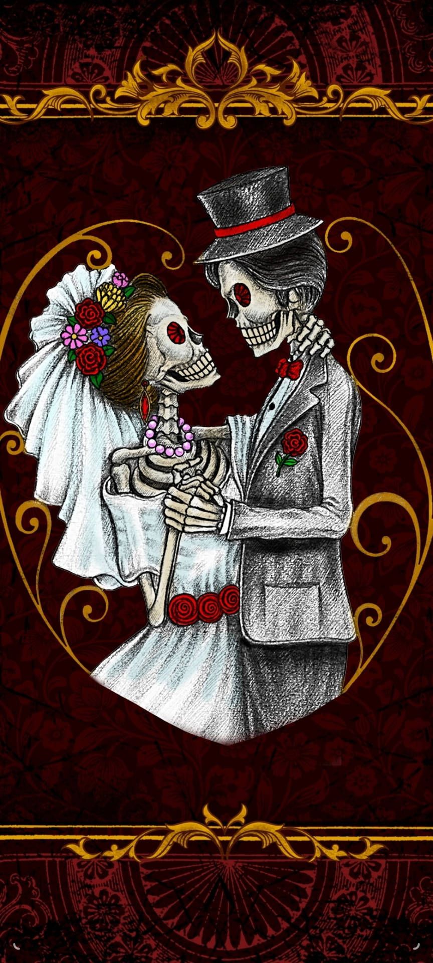 864x1920 Skeleton Love Wallpaper